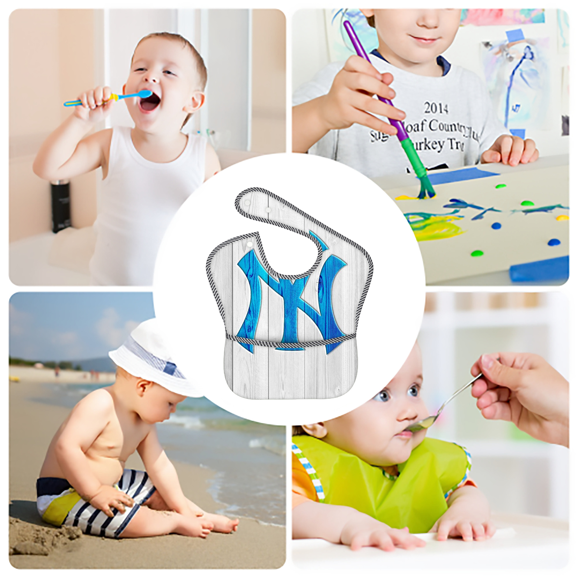 New York Yankees 156 Adjustable Waterproof Toddler Bib – Full-Print Durable Polyester – Foldable Crumb Pocket – Easy Snap Closure – Soft