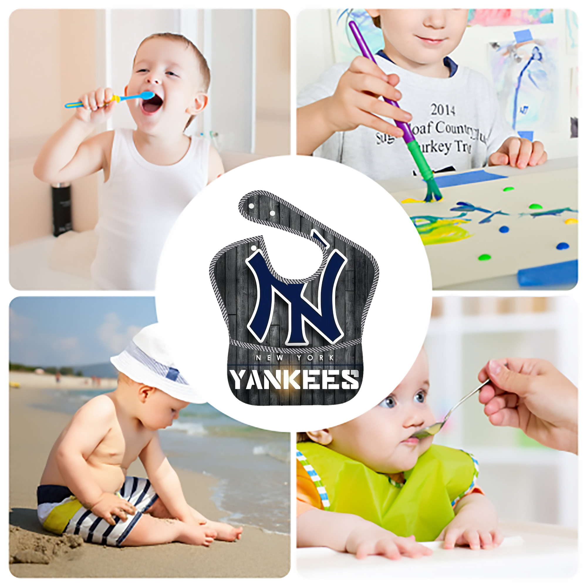 New York Yankees 127 Adjustable Waterproof Toddler Bib – Full-Print Durable Polyester – Foldable Crumb Pocket – Easy Snap Closure – Soft