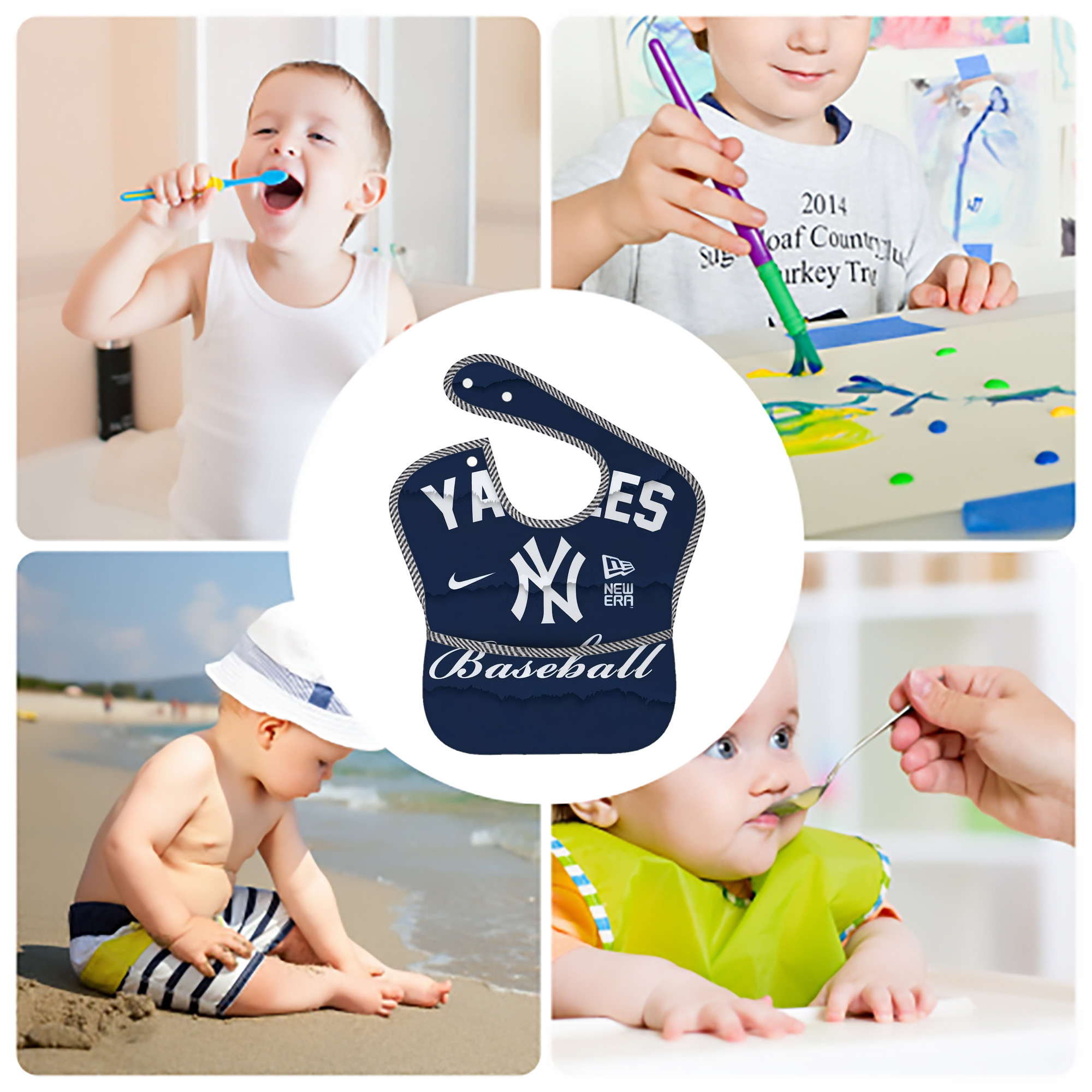 New York Yankees 167 Adjustable Waterproof Toddler Bib – Full-Print Durable Polyester – Foldable Crumb Pocket – Easy Snap Closure – Soft