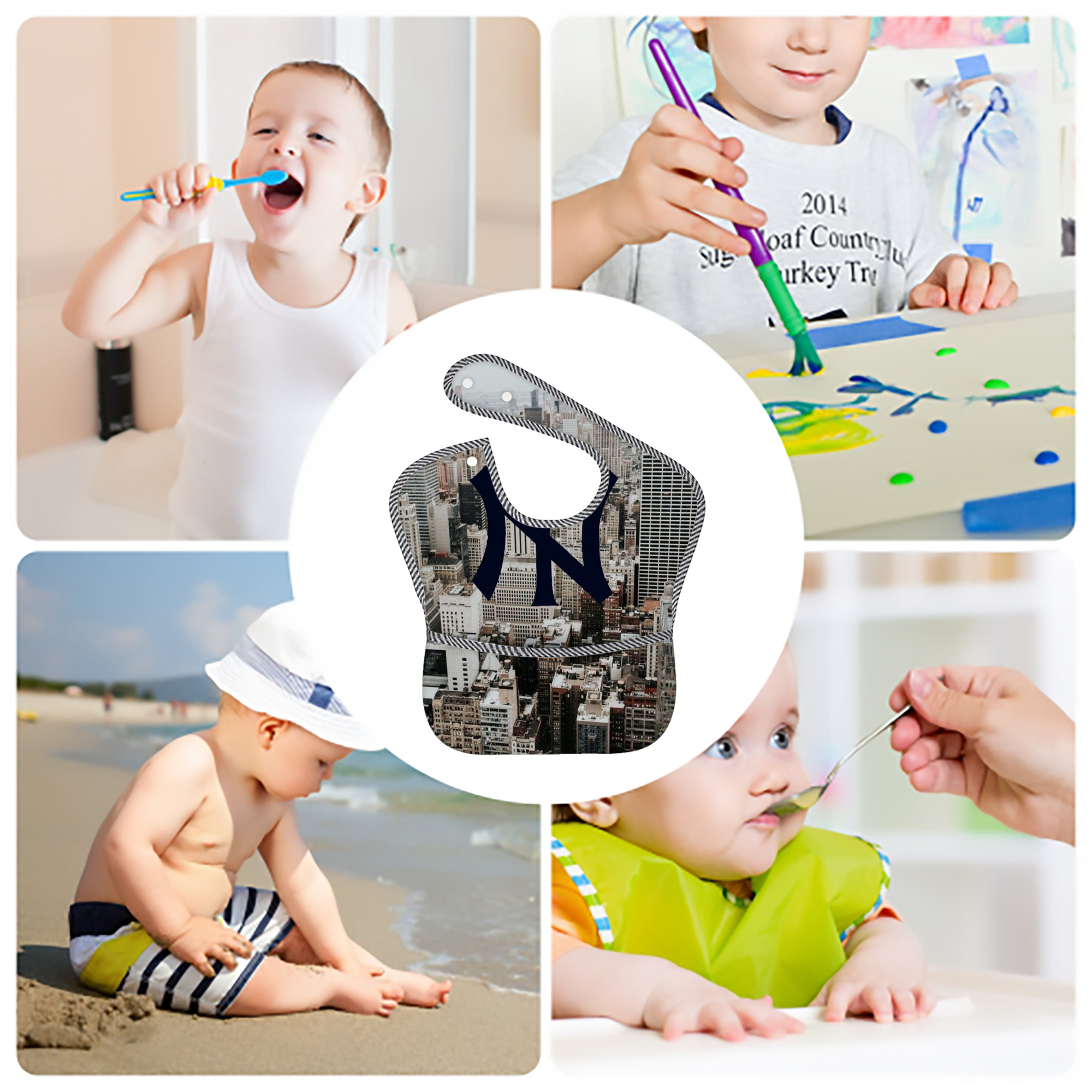 New York Yankees 171 Adjustable Waterproof Toddler Bib – Full-Print Durable Polyester – Foldable Crumb Pocket – Easy Snap Closure – Soft