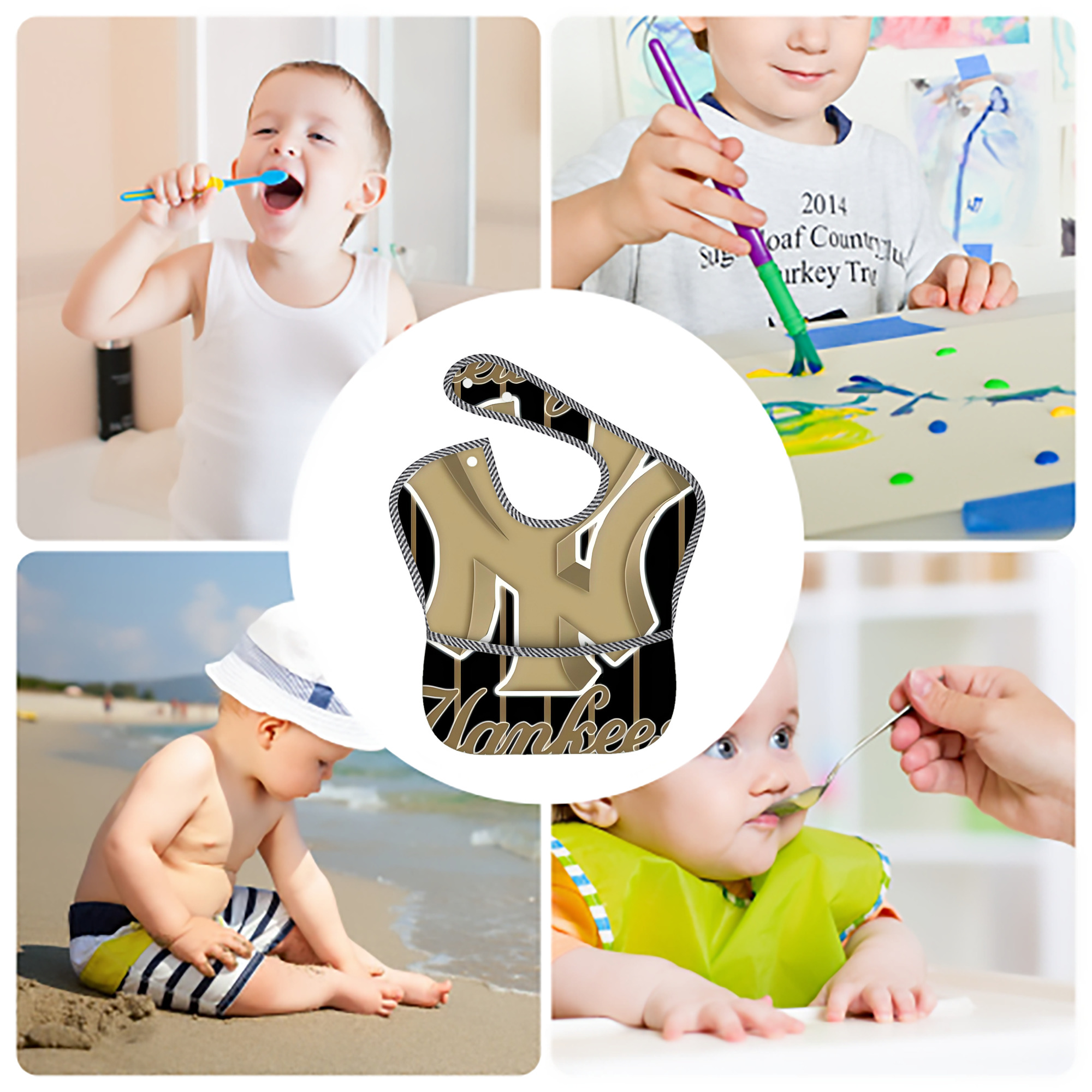 New York Yankees 185 Adjustable Waterproof Toddler Bib – Full-Print Durable Polyester – Foldable Crumb Pocket – Easy Snap Closure – Soft