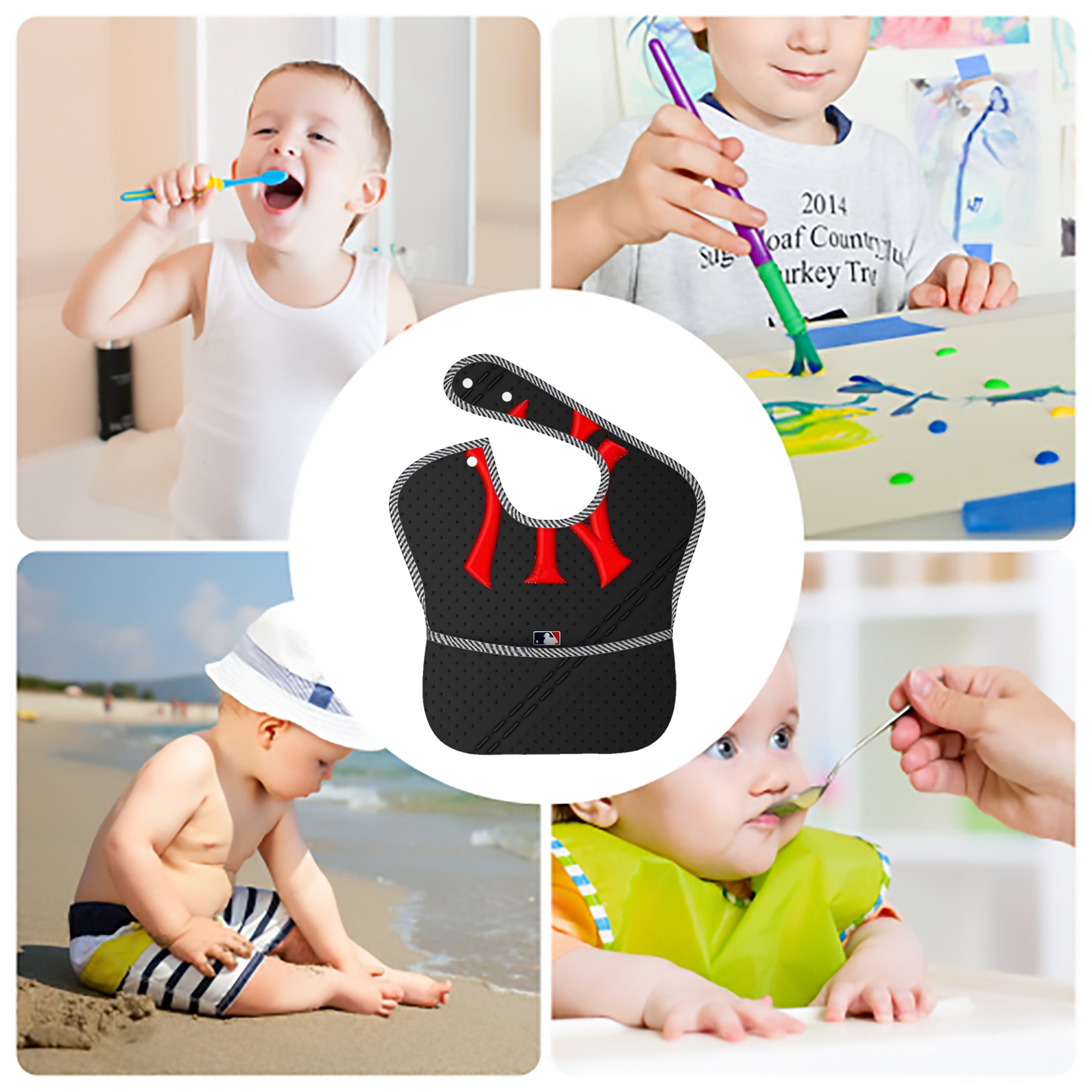 New York Yankees 121 Adjustable Waterproof Toddler Bib – Full-Print Durable Polyester – Foldable Crumb Pocket – Easy Snap Closure – Soft