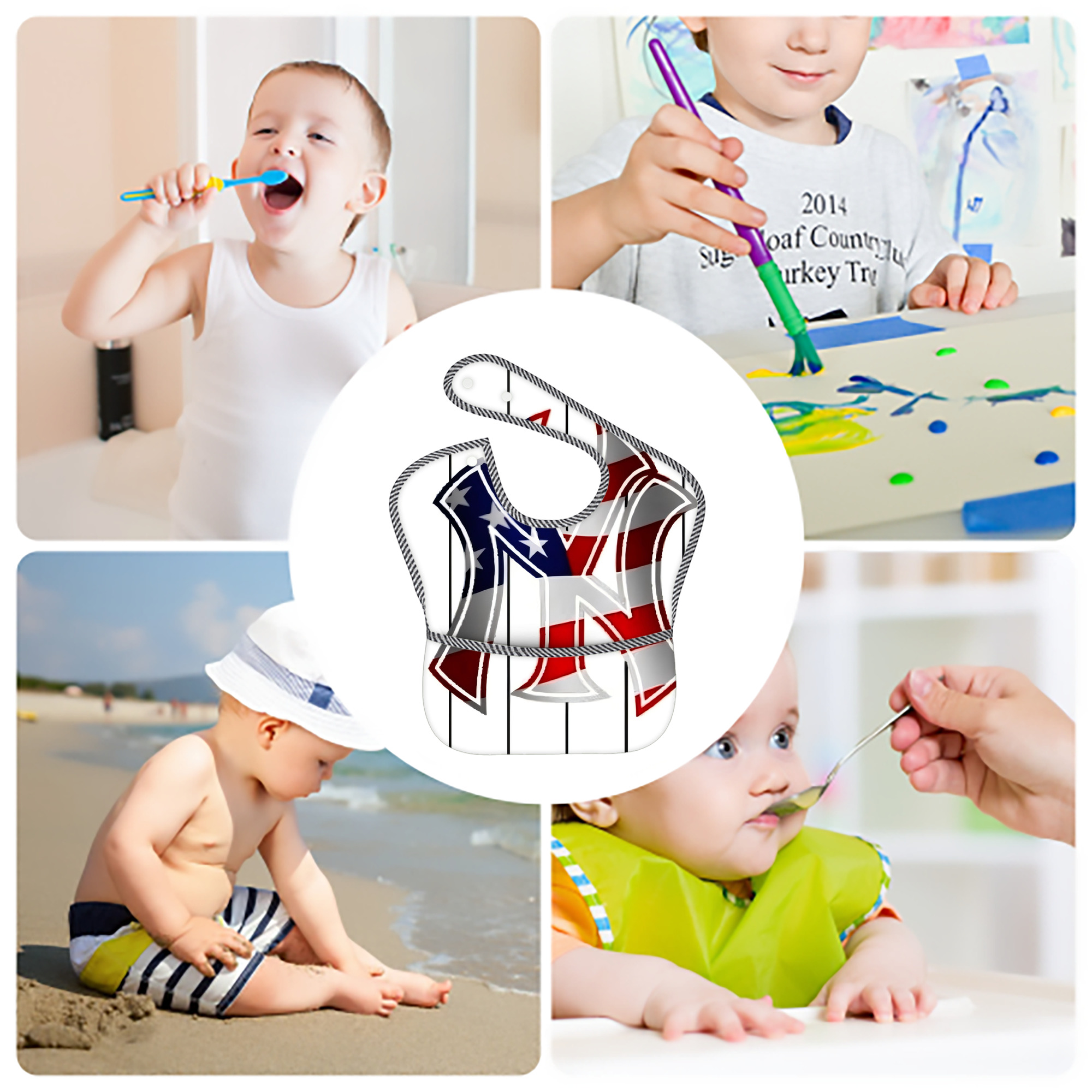 New York Yankees 195 Adjustable Waterproof Toddler Bib – Full-Print Durable Polyester – Foldable Crumb Pocket – Easy Snap Closure – Soft