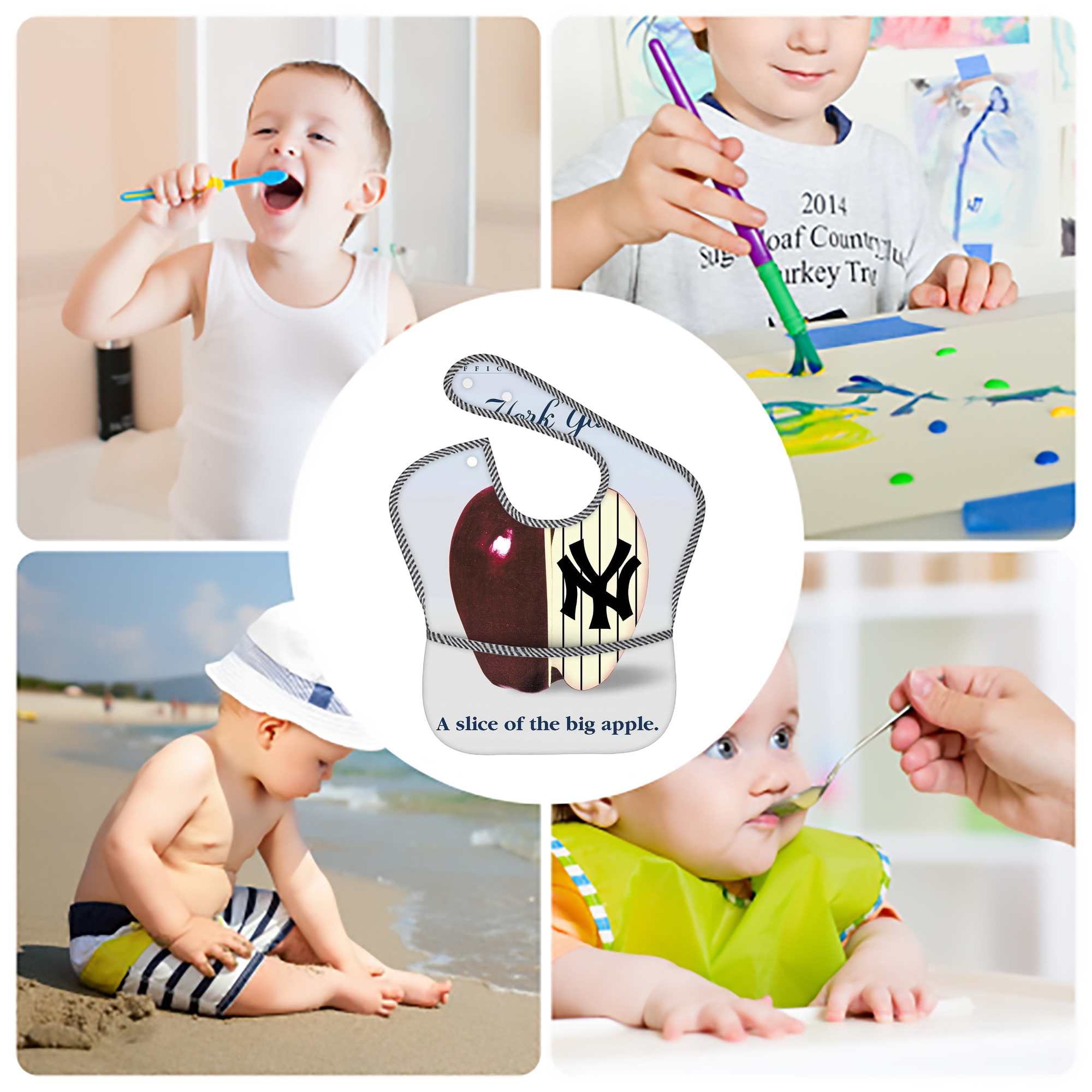 New York Yankees 202 Adjustable Waterproof Toddler Bib – Full-Print Durable Polyester – Foldable Crumb Pocket – Easy Snap Closure – Soft