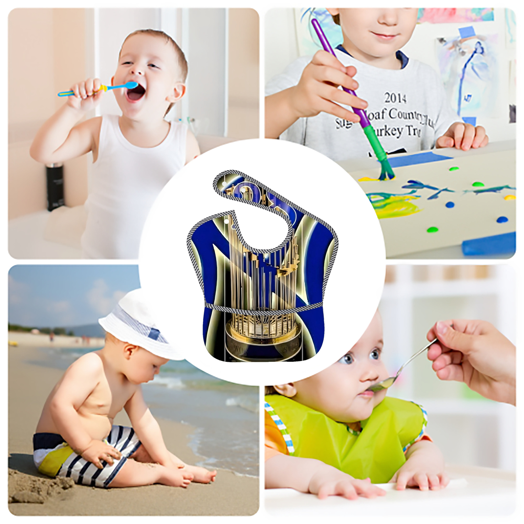 New York Yankees 212 Adjustable Waterproof Toddler Bib – Full-Print Durable Polyester – Foldable Crumb Pocket – Easy Snap Closure – Soft