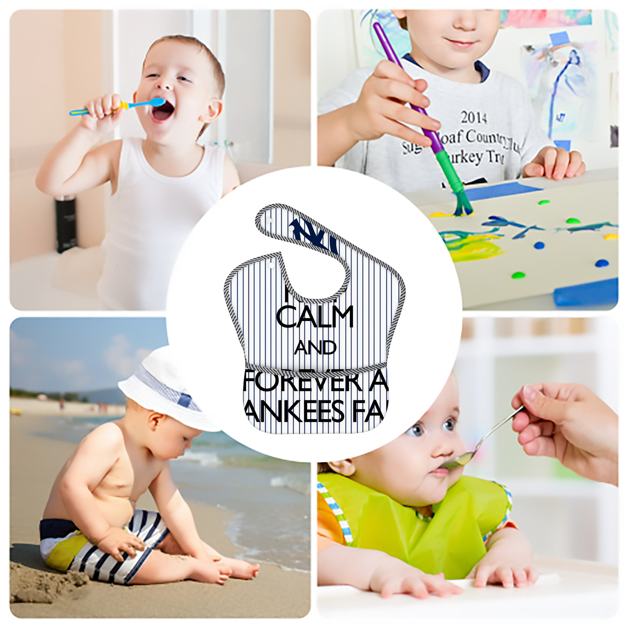 New York Yankees 158 Adjustable Waterproof Toddler Bib – Full-Print Durable Polyester – Foldable Crumb Pocket – Easy Snap Closure – Soft