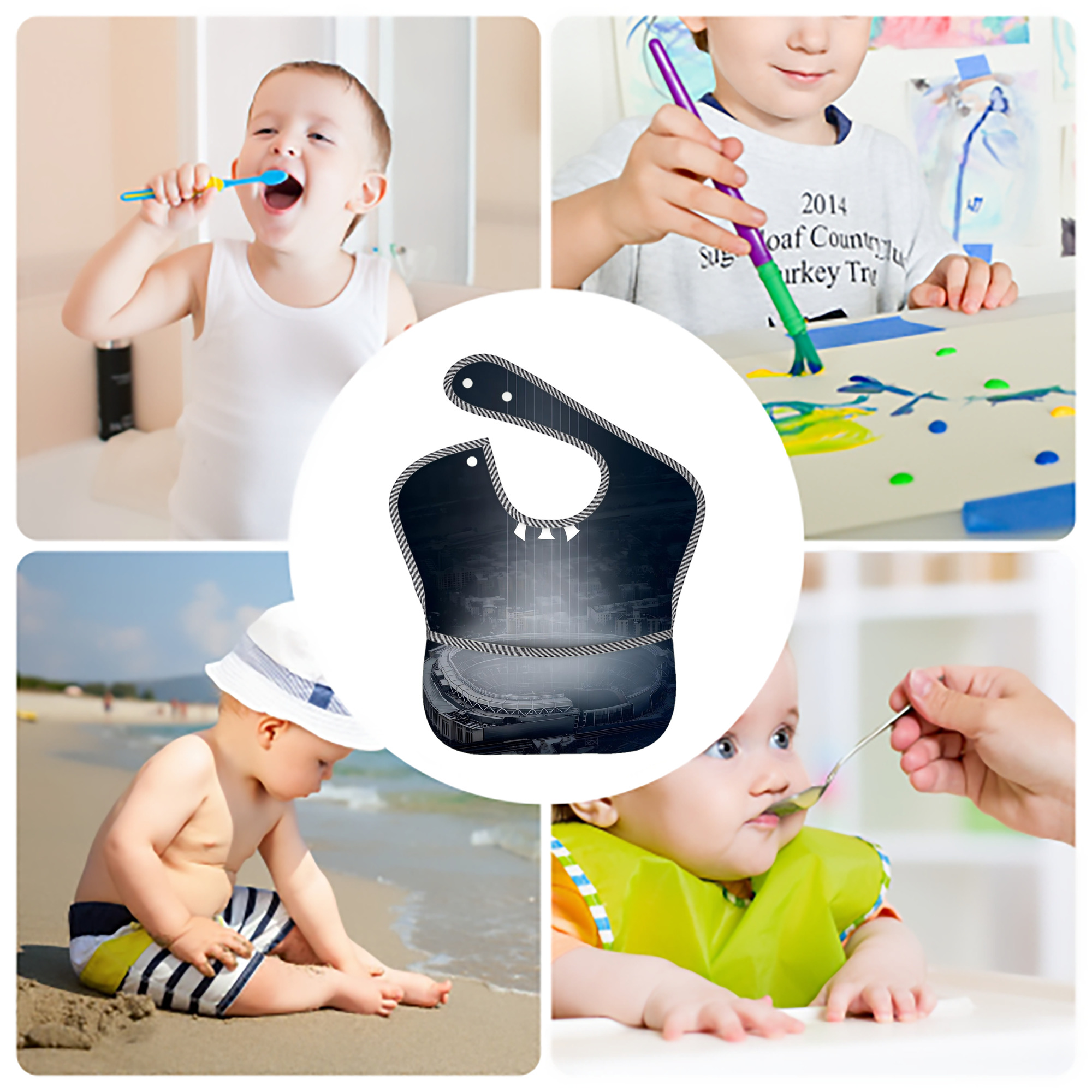 New York Yankees 225 Adjustable Waterproof Toddler Bib – Full-Print Durable Polyester – Foldable Crumb Pocket – Easy Snap Closure – Soft