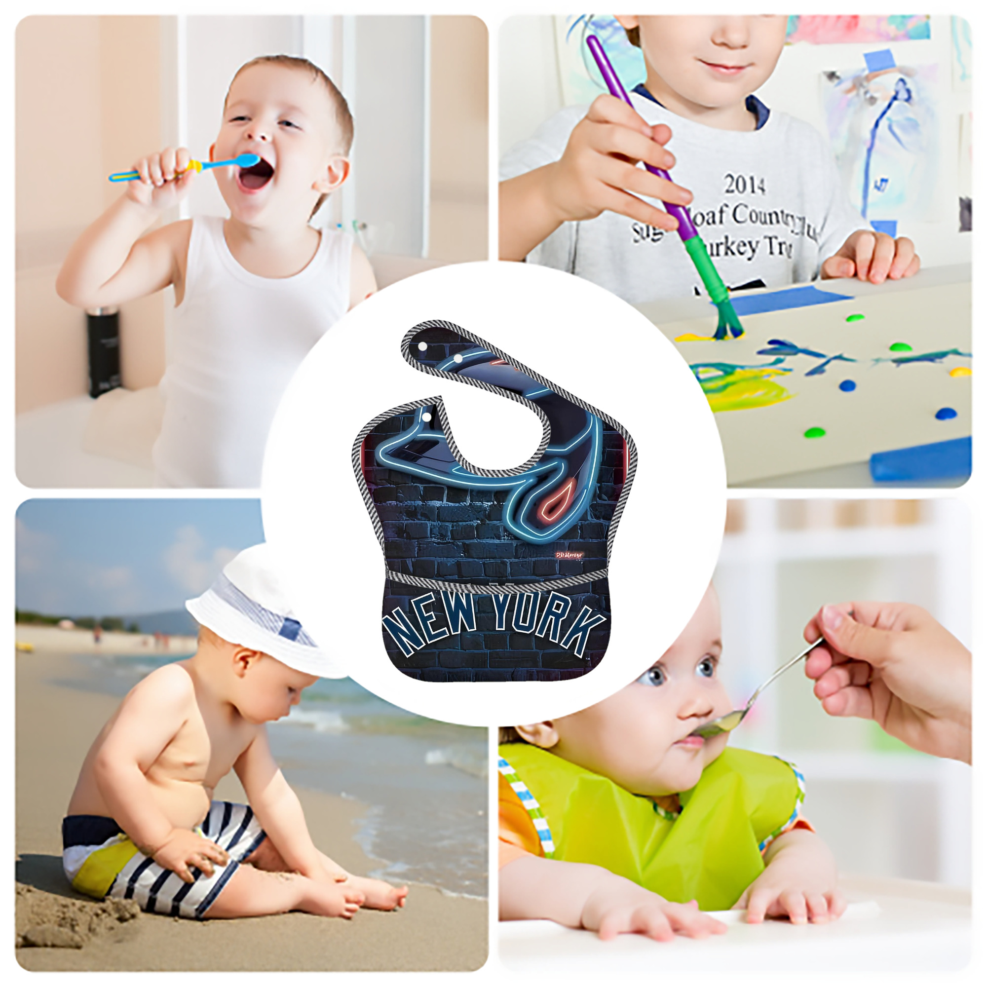 New York Yankees 230 Adjustable Waterproof Toddler Bib – Full-Print Durable Polyester – Foldable Crumb Pocket – Easy Snap Closure – Soft