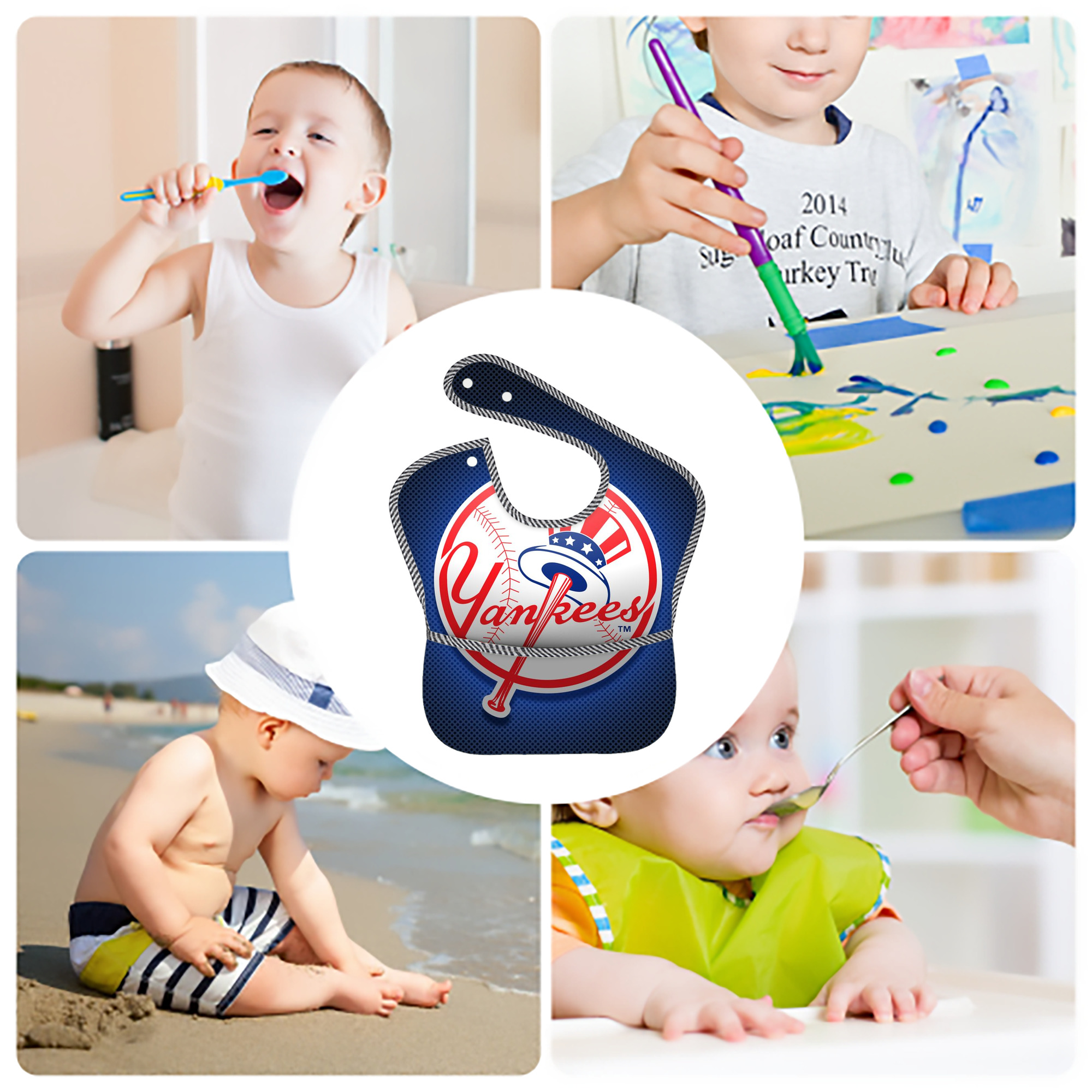 New York Yankees 193 Adjustable Waterproof Toddler Bib – Full-Print Durable Polyester – Foldable Crumb Pocket – Easy Snap Closure – Soft