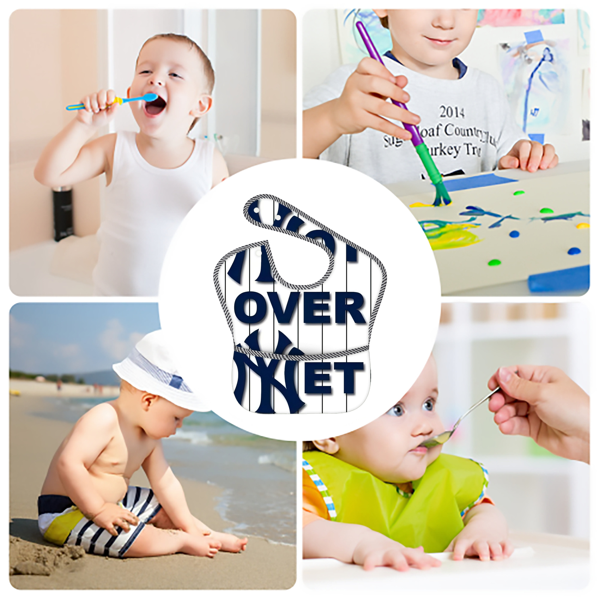 New York Yankees Not over Net Adjustable Waterproof Toddler Bib – Full-Print Durable Polyester – Foldable Crumb Pocket – Easy Snap Closure – Soft