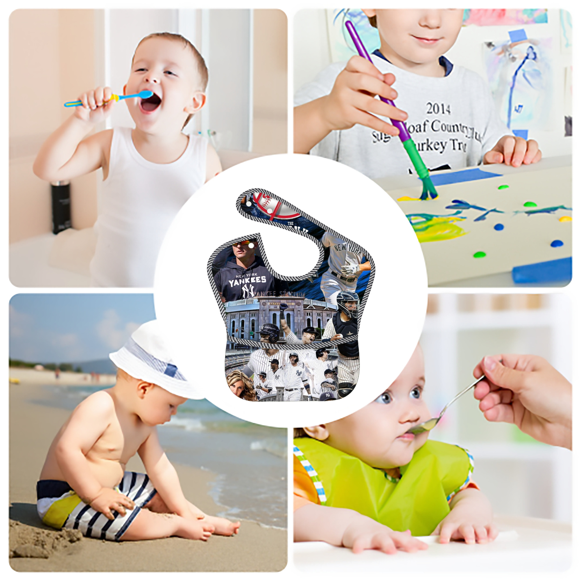 New York Yankees 336 Adjustable Waterproof Toddler Bib – Full-Print Durable Polyester – Foldable Crumb Pocket – Easy Snap Closure – Soft