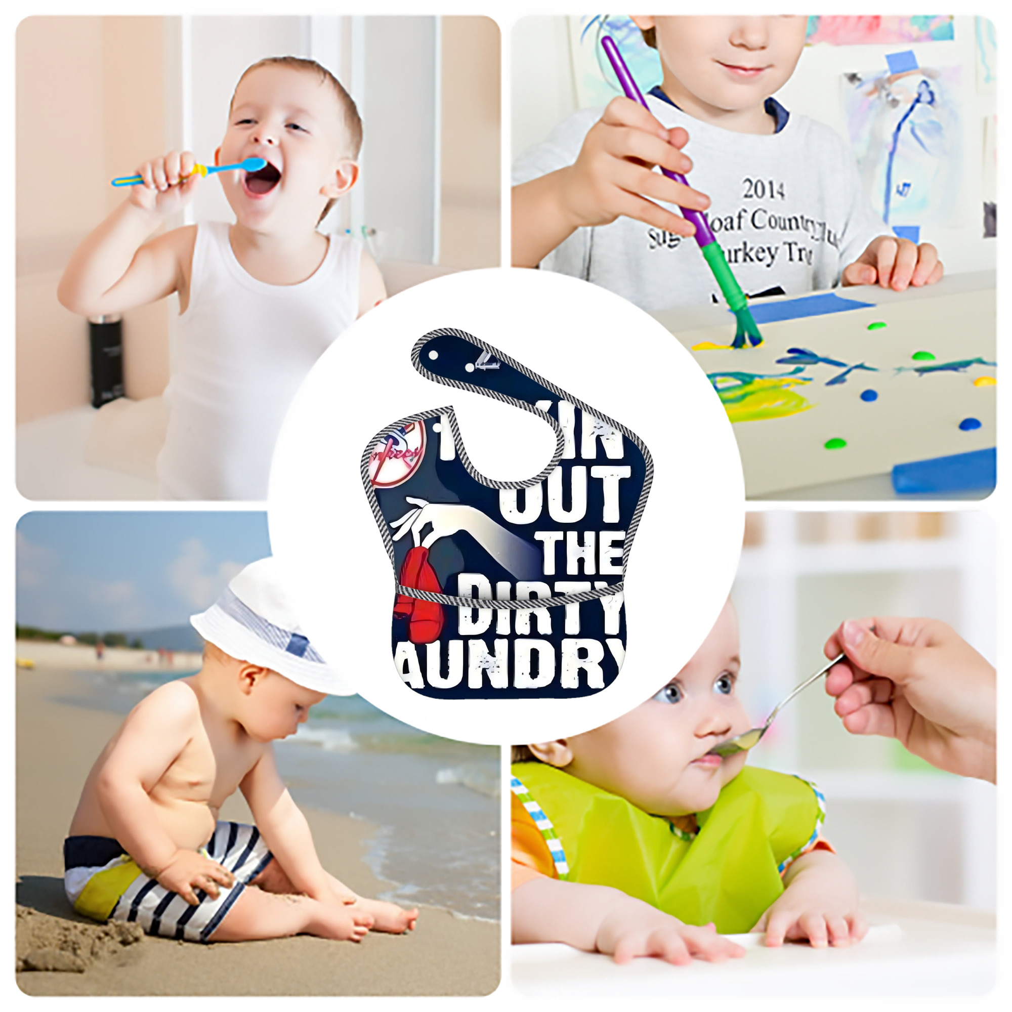 New York Yankees 210 Adjustable Waterproof Toddler Bib – Full-Print Durable Polyester – Foldable Crumb Pocket – Easy Snap Closure – Soft