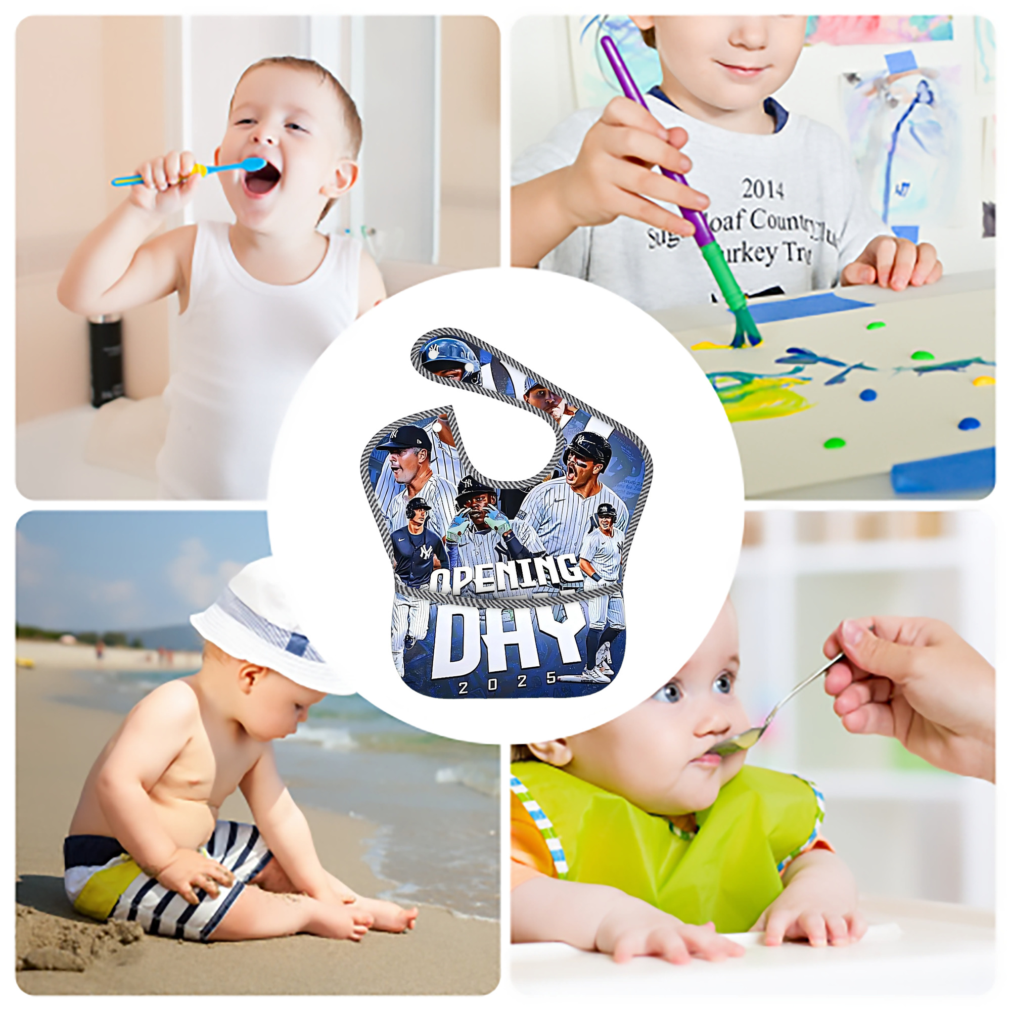 New York Yankees 215 Adjustable Waterproof Toddler Bib – Full-Print Durable Polyester – Foldable Crumb Pocket – Easy Snap Closure – Soft