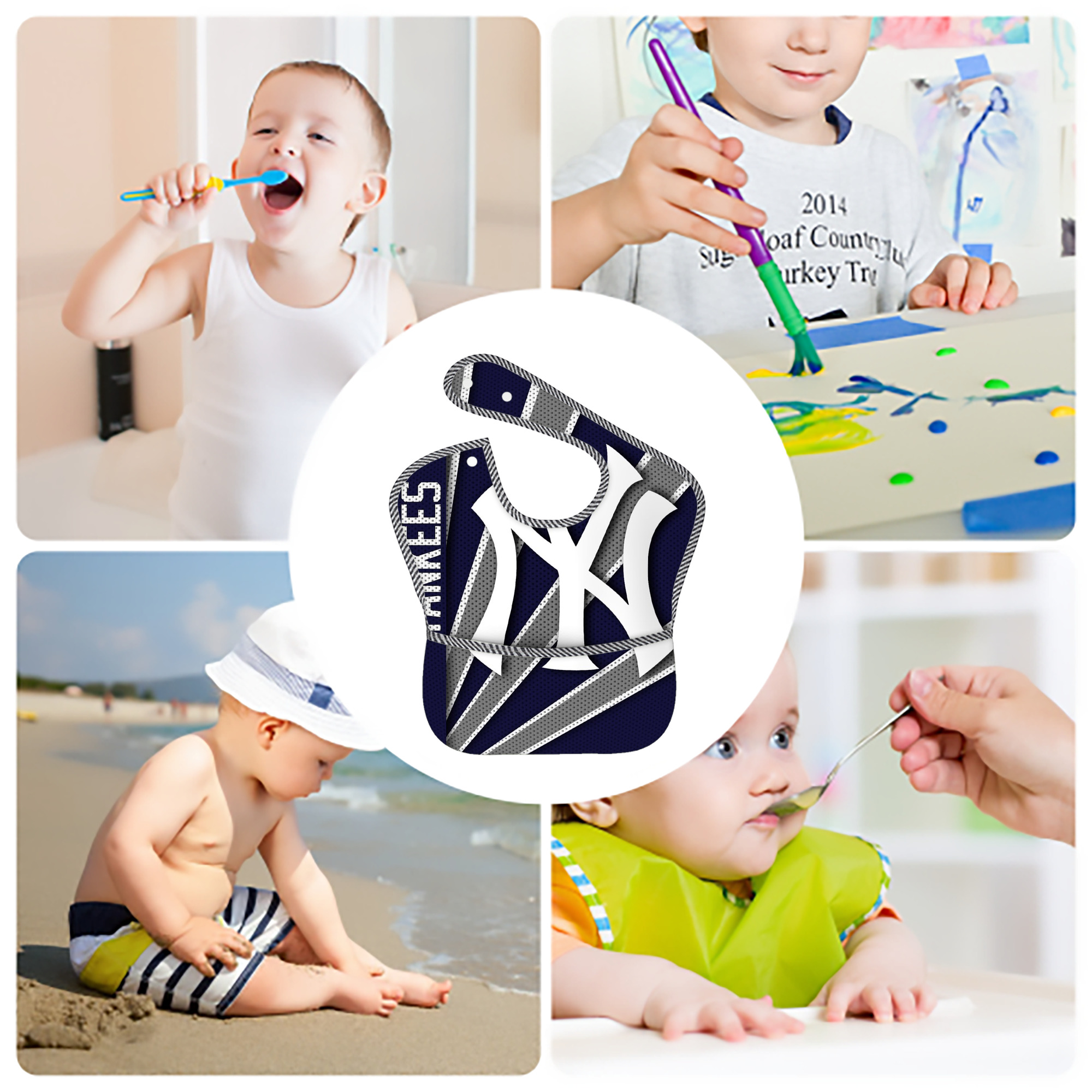 New York Yankees 321 Adjustable Waterproof Toddler Bib – Full-Print Durable Polyester – Foldable Crumb Pocket – Easy Snap Closure – Soft