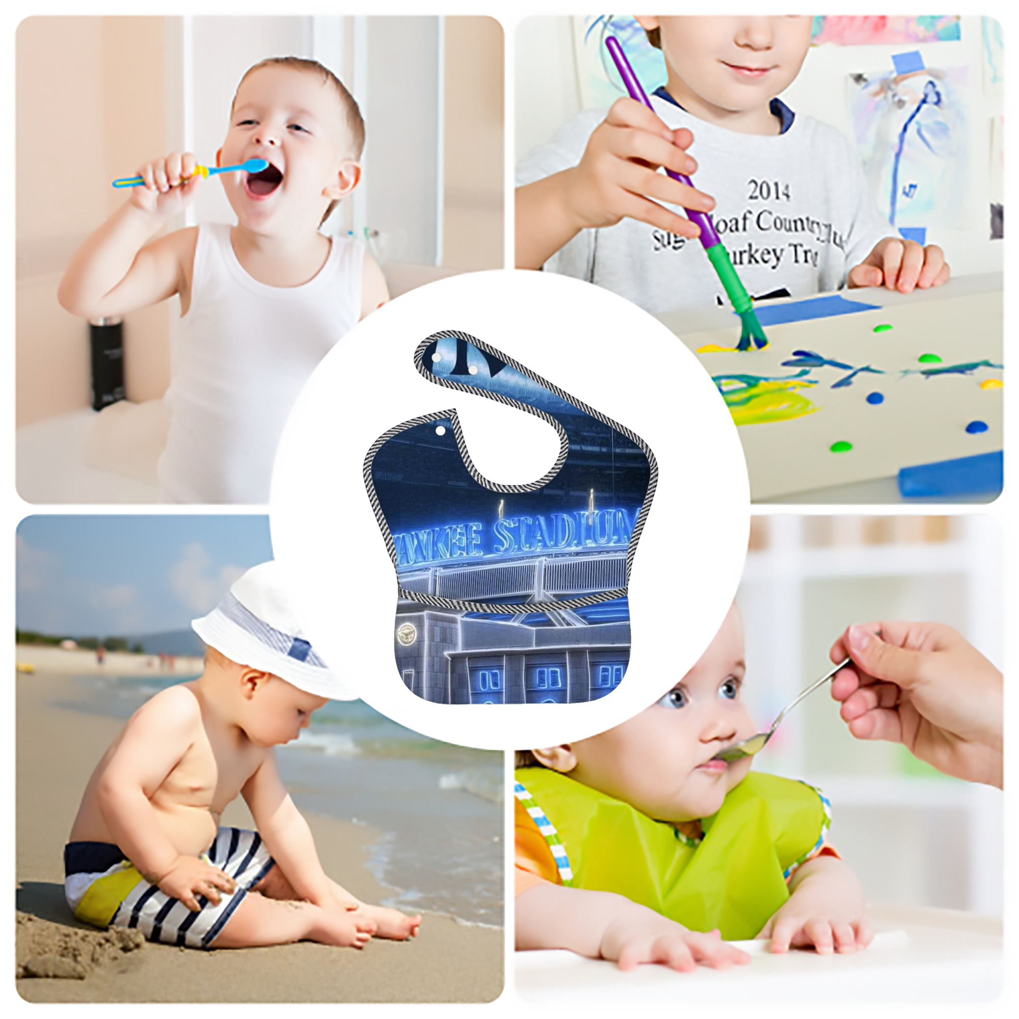 New York Yankees 328 Adjustable Waterproof Toddler Bib – Full-Print Durable Polyester – Foldable Crumb Pocket – Easy Snap Closure – Soft