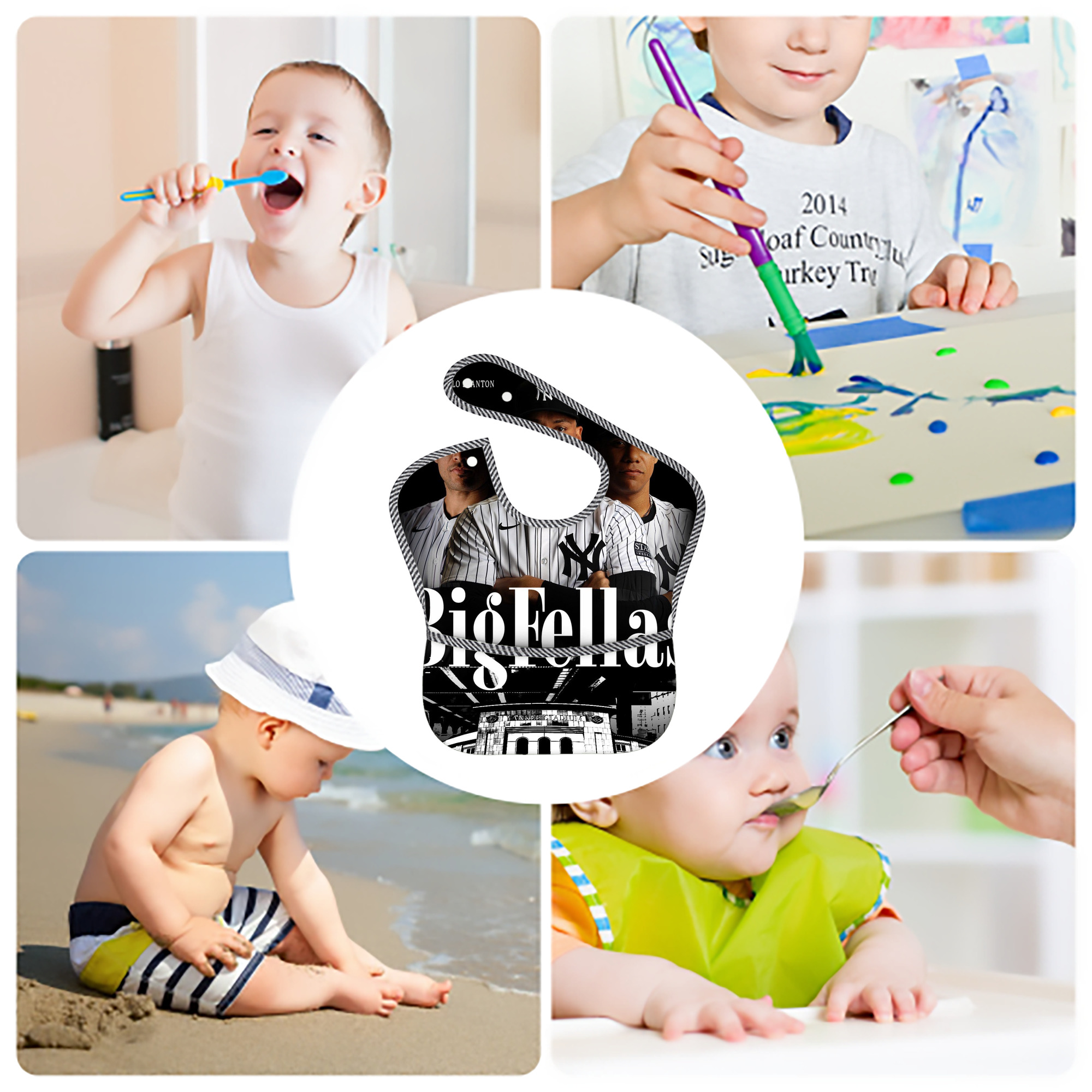 New York Yankees 341 Adjustable Waterproof Toddler Bib – Full-Print Durable Polyester – Foldable Crumb Pocket – Easy Snap Closure – Soft