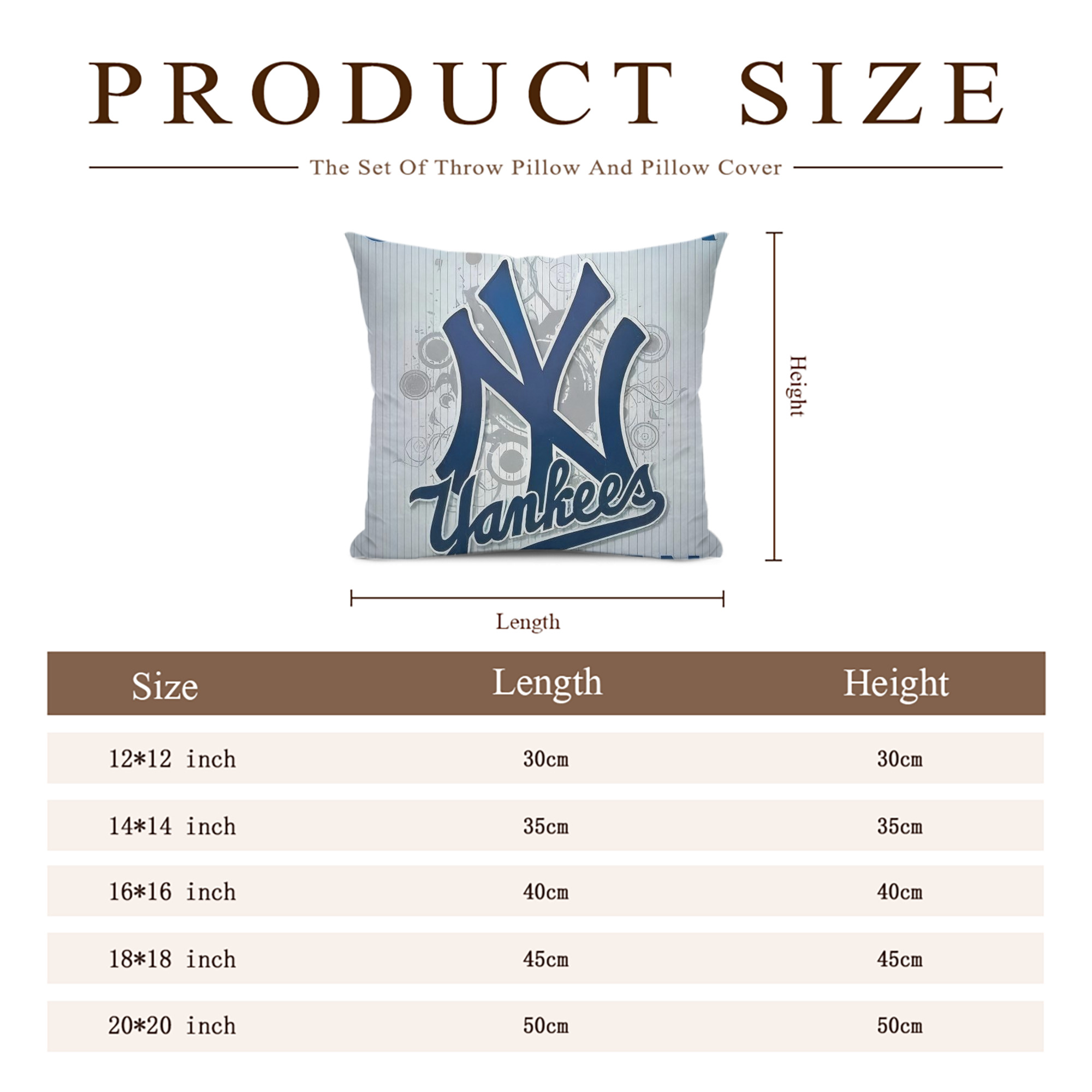 New York Yankees 100 Soft Polyester Pillow Cover With Insert – Double-Sided Design, Invisible Zipper, Durable & Breathable – Easy Care Cushion Set