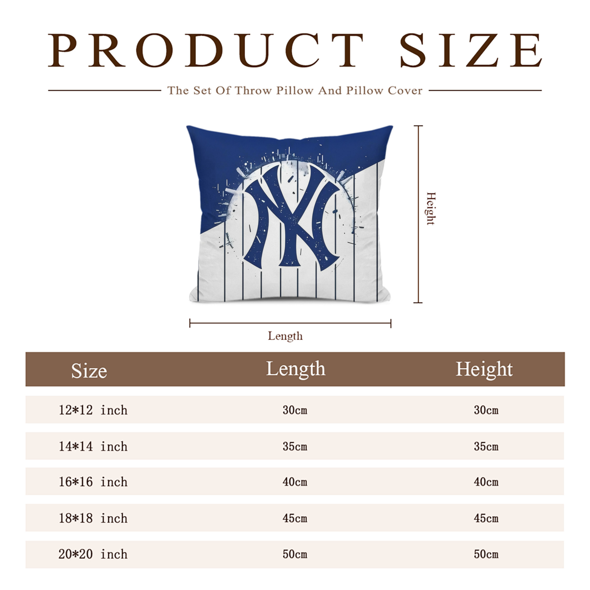 New York Yankees 106 Soft Polyester Pillow Cover With Insert – Double-Sided Design, Invisible Zipper, Durable & Breathable – Easy Care Cushion Set