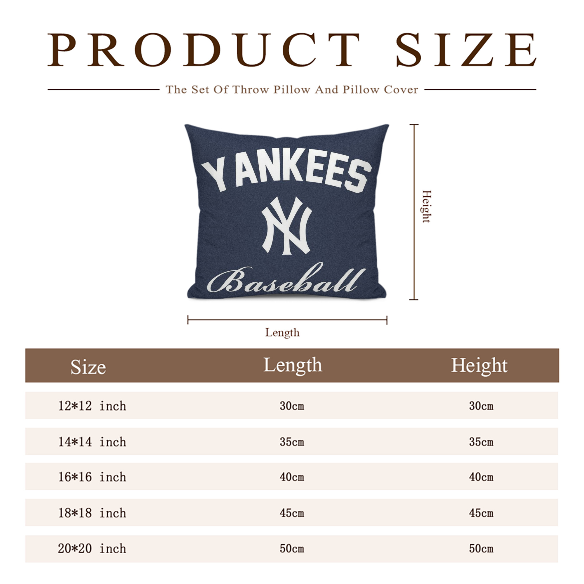 New York Yankees Baseball Soft Polyester Pillow Cover With Insert – Double-Sided Design, Invisible Zipper, Durable & Breathable – Easy Care Cushion Set
