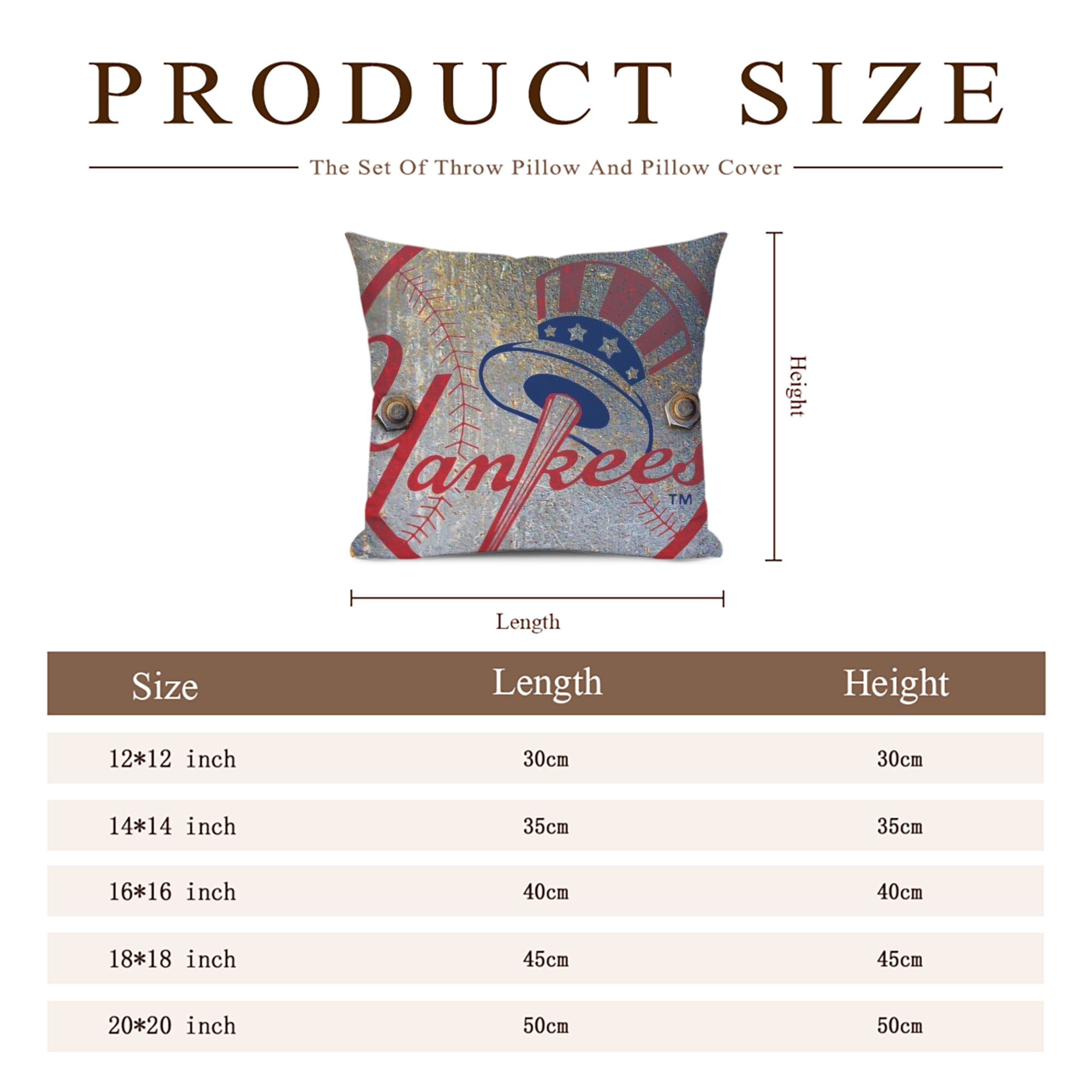 New York Yankees 112 Soft Polyester Pillow Cover With Insert – Double-Sided Design, Invisible Zipper, Durable & Breathable – Easy Care Cushion Set