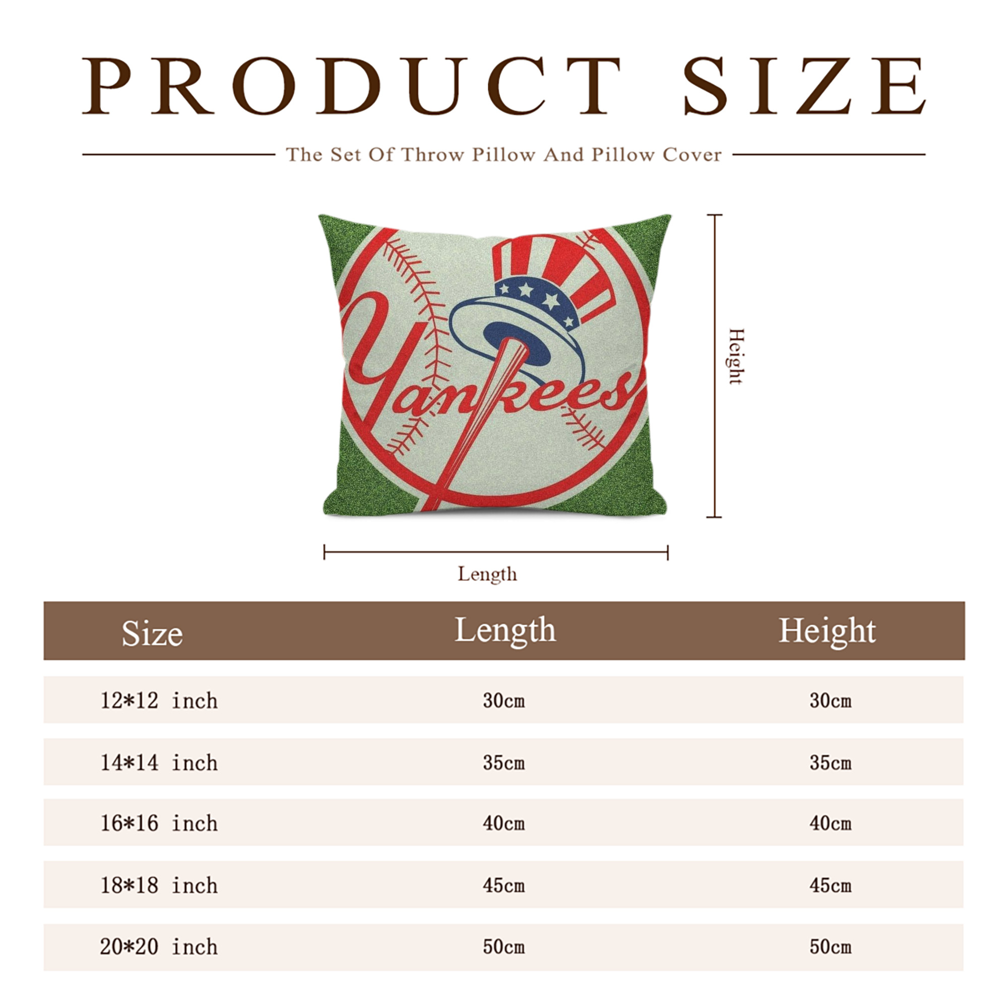 New York Yankees Logo Soft Polyester Pillow Cover With Insert – Double-Sided Design, Invisible Zipper, Durable & Breathable – Easy Care Cushion Set