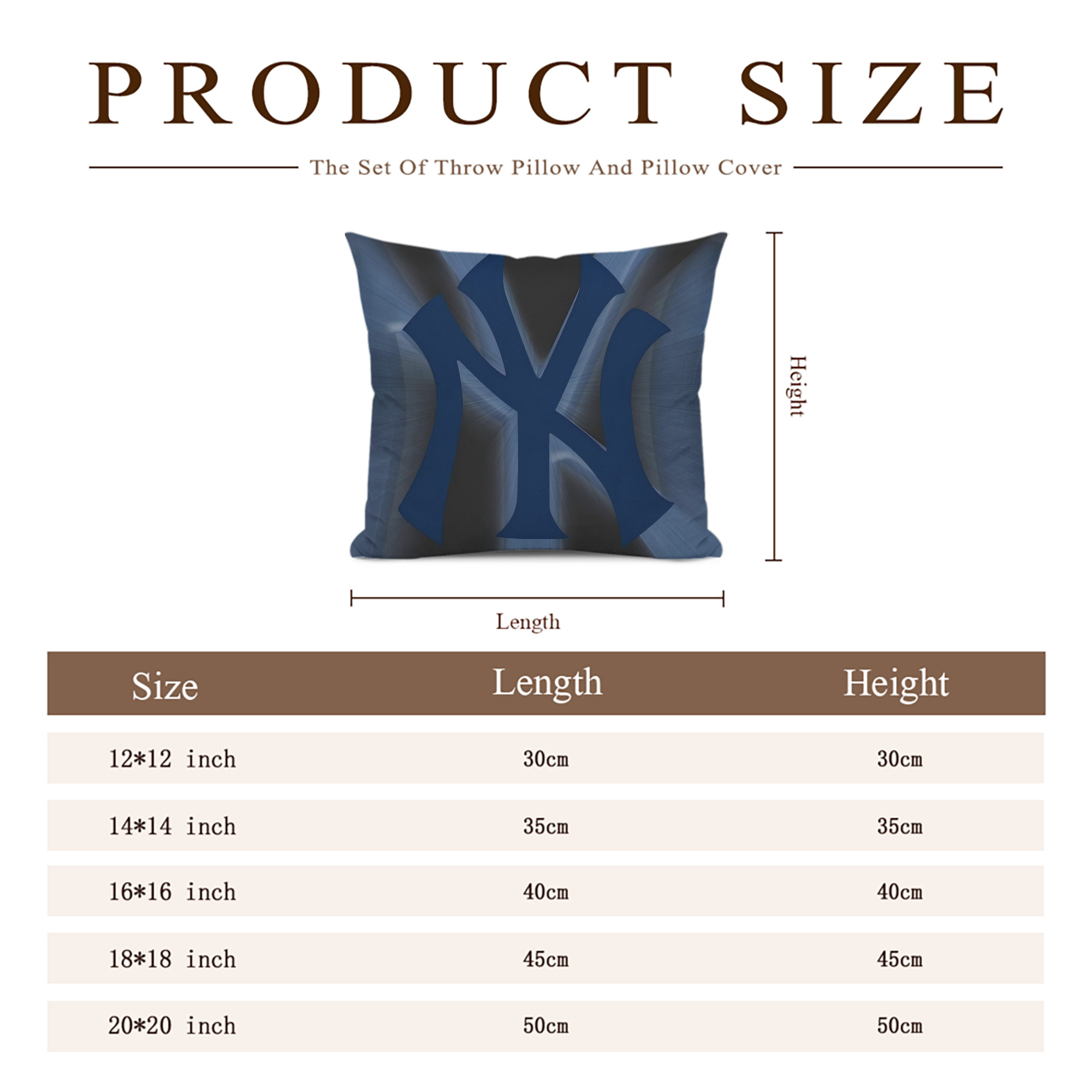 New York Yankees 110 Soft Polyester Pillow Cover With Insert – Double-Sided Design, Invisible Zipper, Durable & Breathable – Easy Care Cushion Set