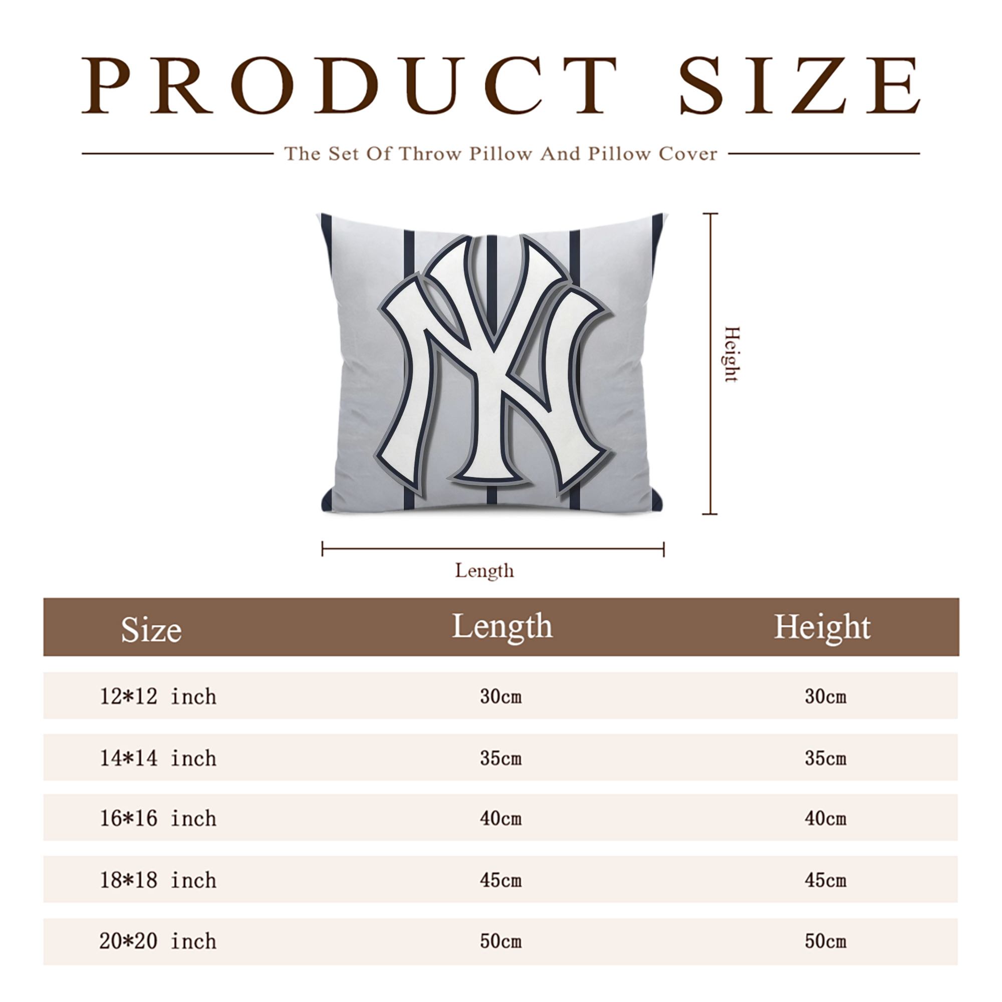 New York Yankees 118 Soft Polyester Pillow Cover With Insert – Double-Sided Design, Invisible Zipper, Durable & Breathable – Easy Care Cushion Set