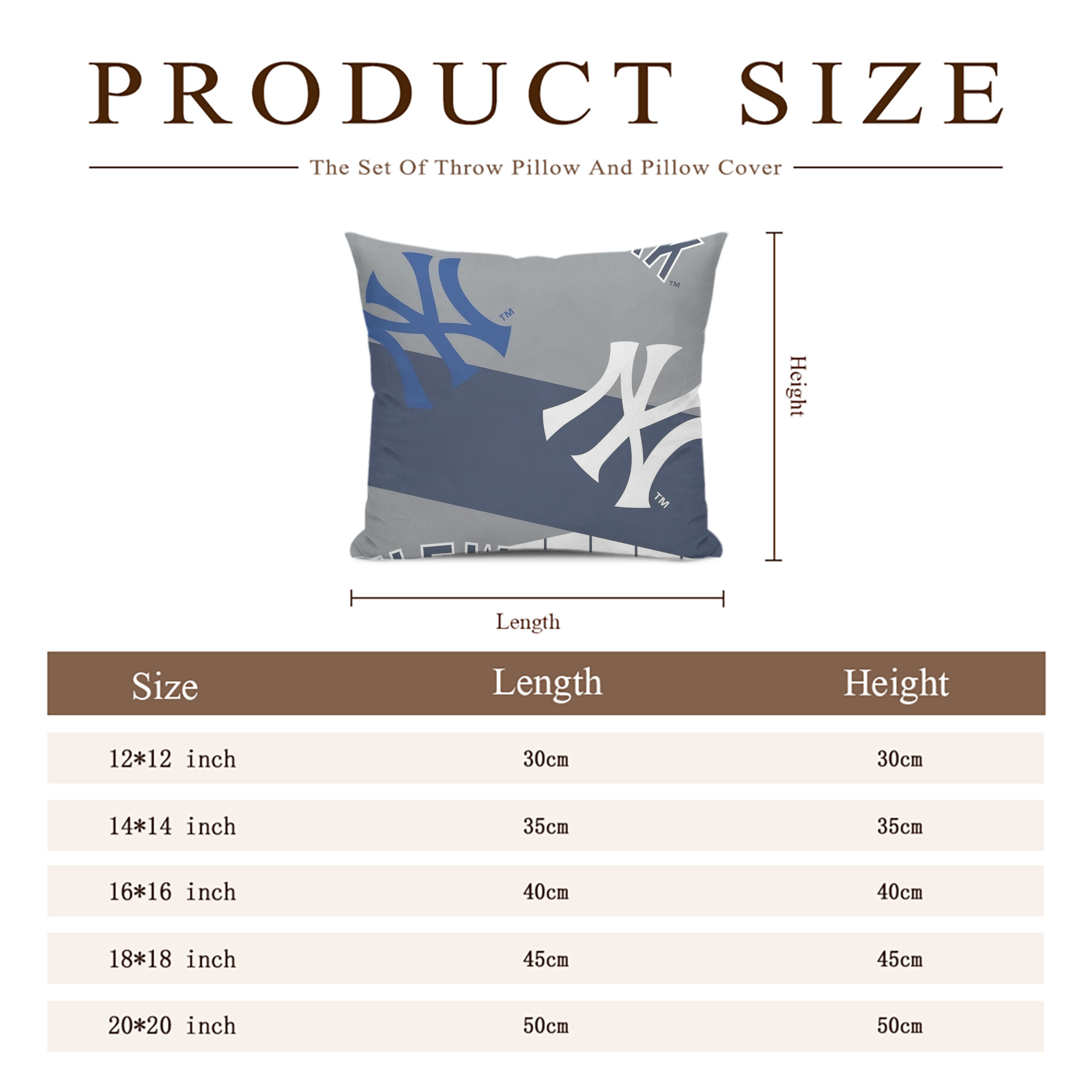 New York Yankees 133 Soft Polyester Pillow Cover With Insert – Double-Sided Design, Invisible Zipper, Durable & Breathable – Easy Care Cushion Set