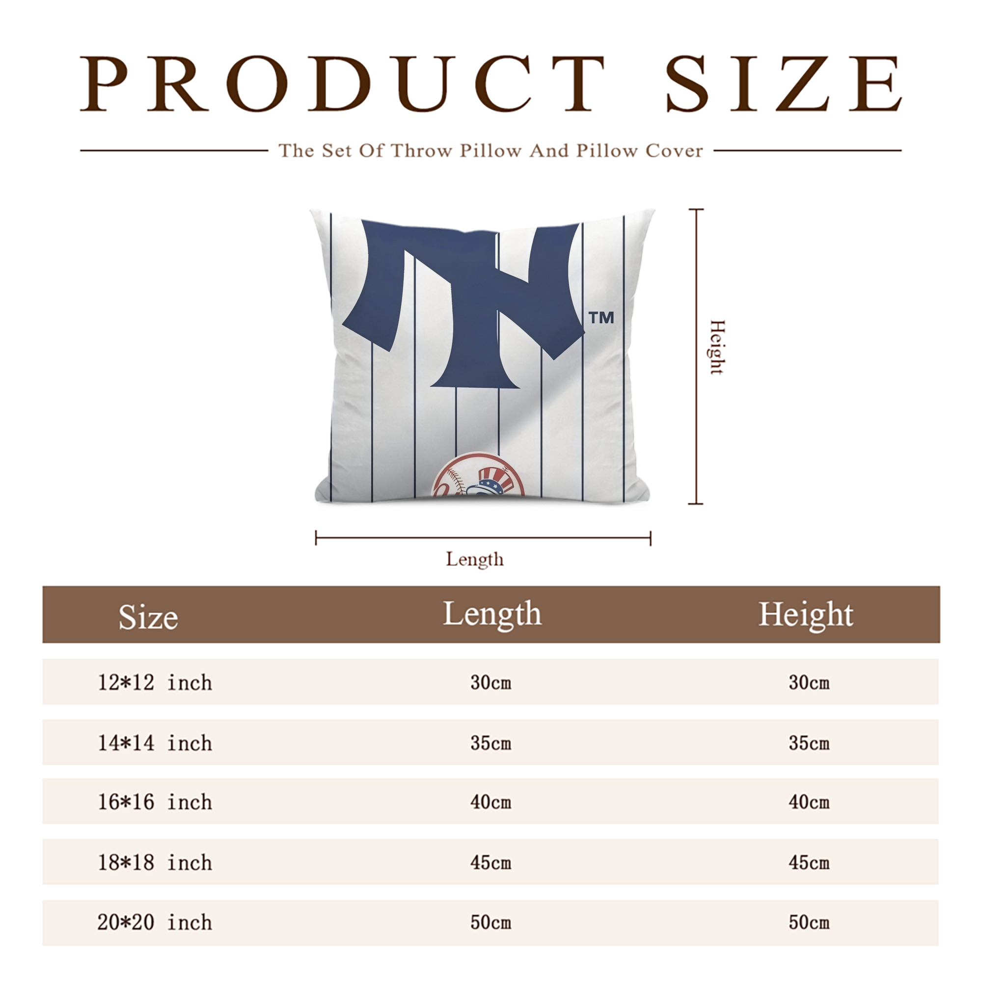 New York Yankees 126 Soft Polyester Pillow Cover With Insert – Double-Sided Design, Invisible Zipper, Durable & Breathable – Easy Care Cushion Set