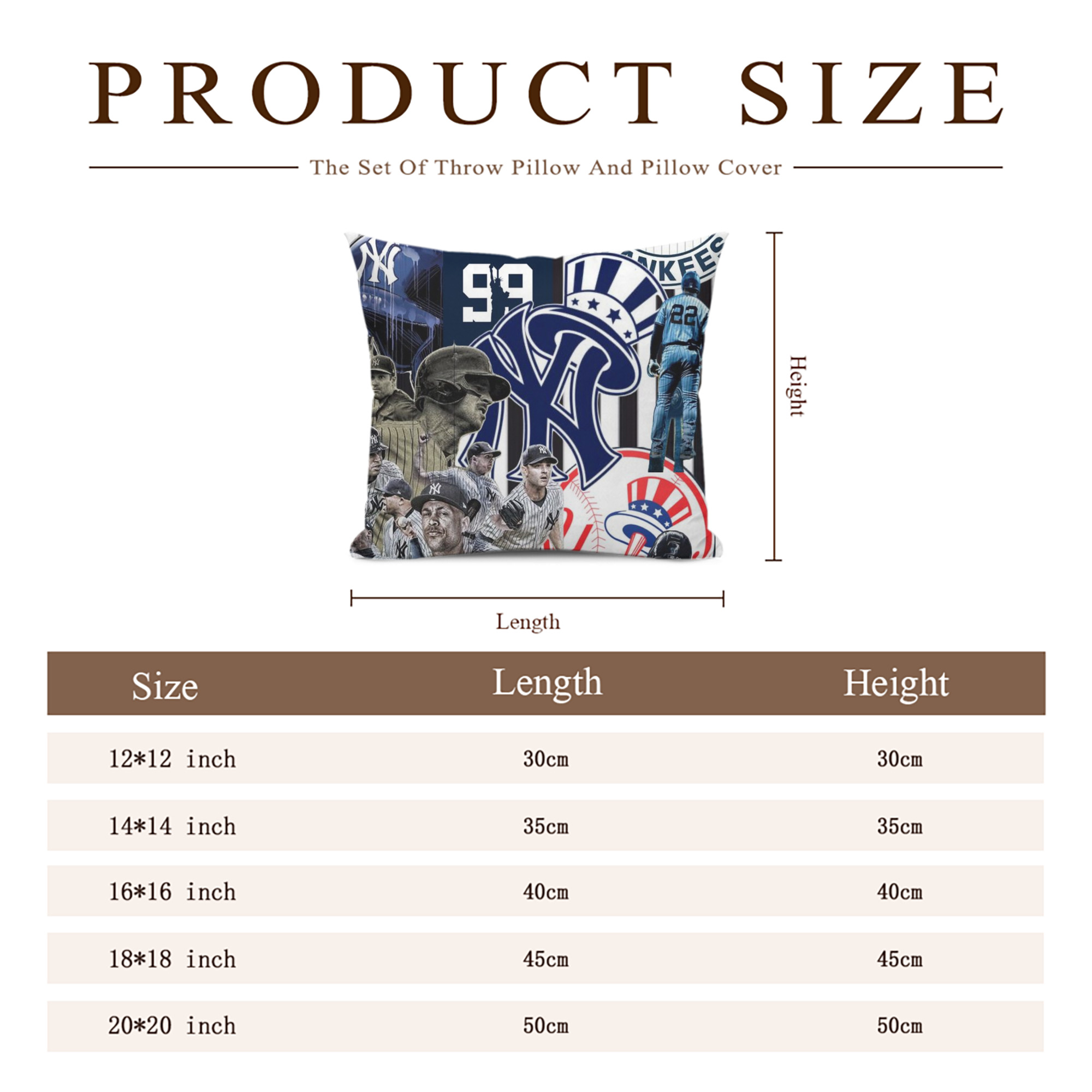 New York Yankees 138 Soft Polyester Pillow Cover With Insert – Double-Sided Design, Invisible Zipper, Durable & Breathable – Easy Care Cushion Set