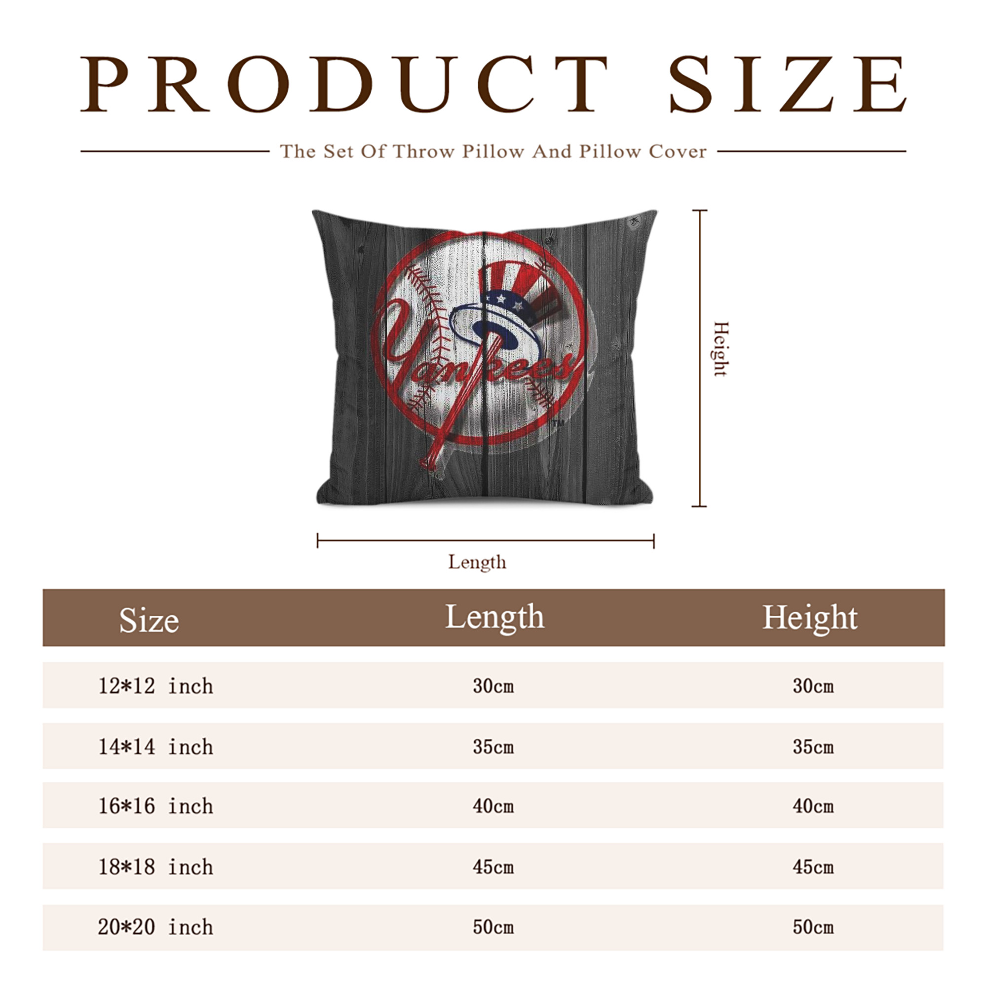 New York Yankees 131 Soft Polyester Pillow Cover With Insert – Double-Sided Design, Invisible Zipper, Durable & Breathable – Easy Care Cushion Set