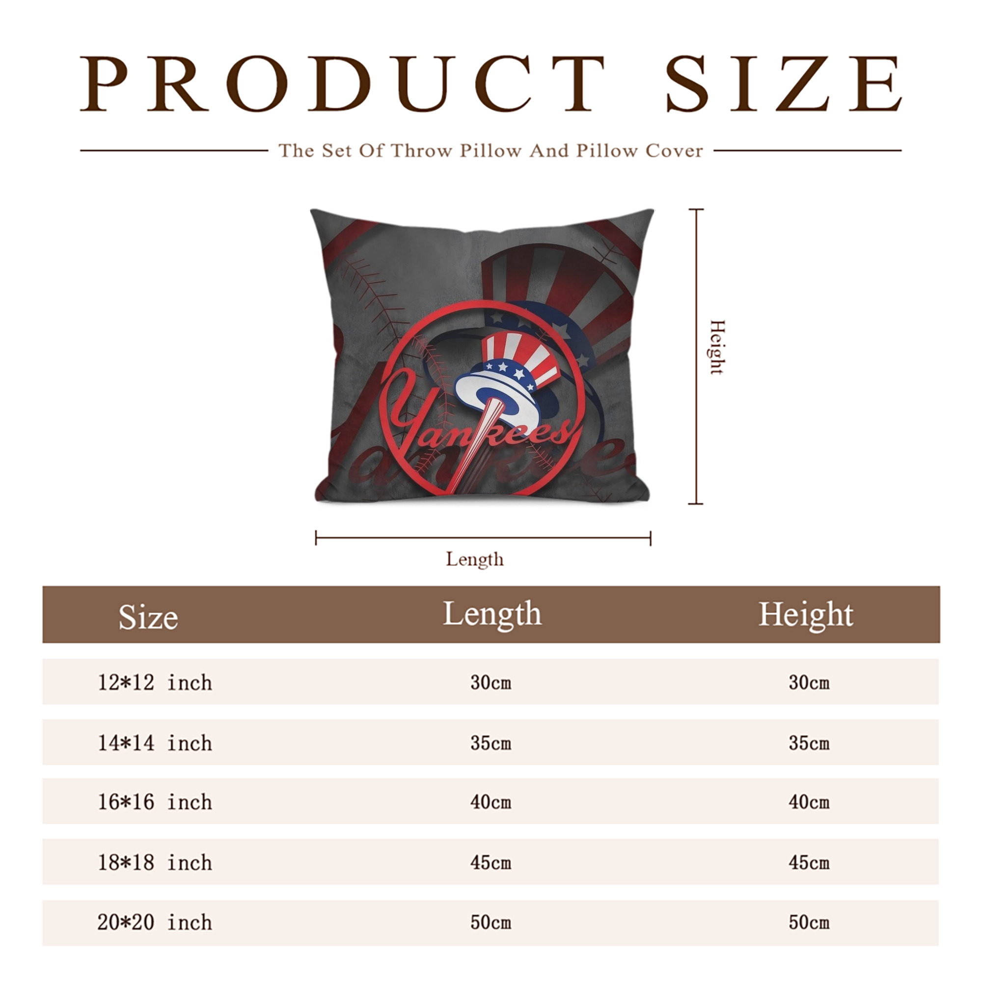 New York Yankees 97 Soft Polyester Pillow Cover With Insert – Double-Sided Design, Invisible Zipper, Durable & Breathable – Easy Care Cushion Set