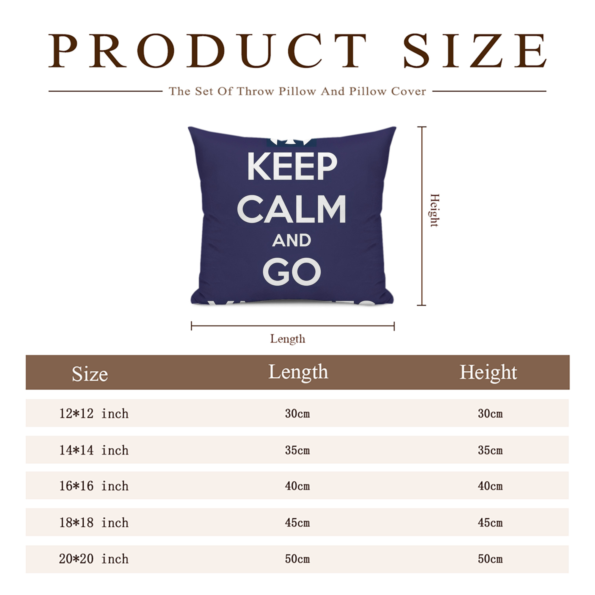 New York Yankees Keep Calm and Go Yankees Soft Polyester Pillow Cover With Insert – Double-Sided Design, Invisible Zipper, Durable & Breathable – Easy Care Cushion Set