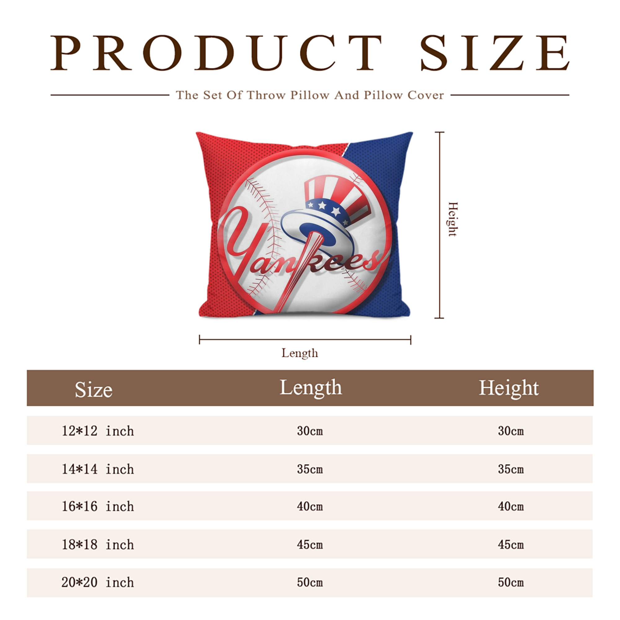 New York Yankees 148 Soft Polyester Pillow Cover With Insert – Double-Sided Design, Invisible Zipper, Durable & Breathable – Easy Care Cushion Set