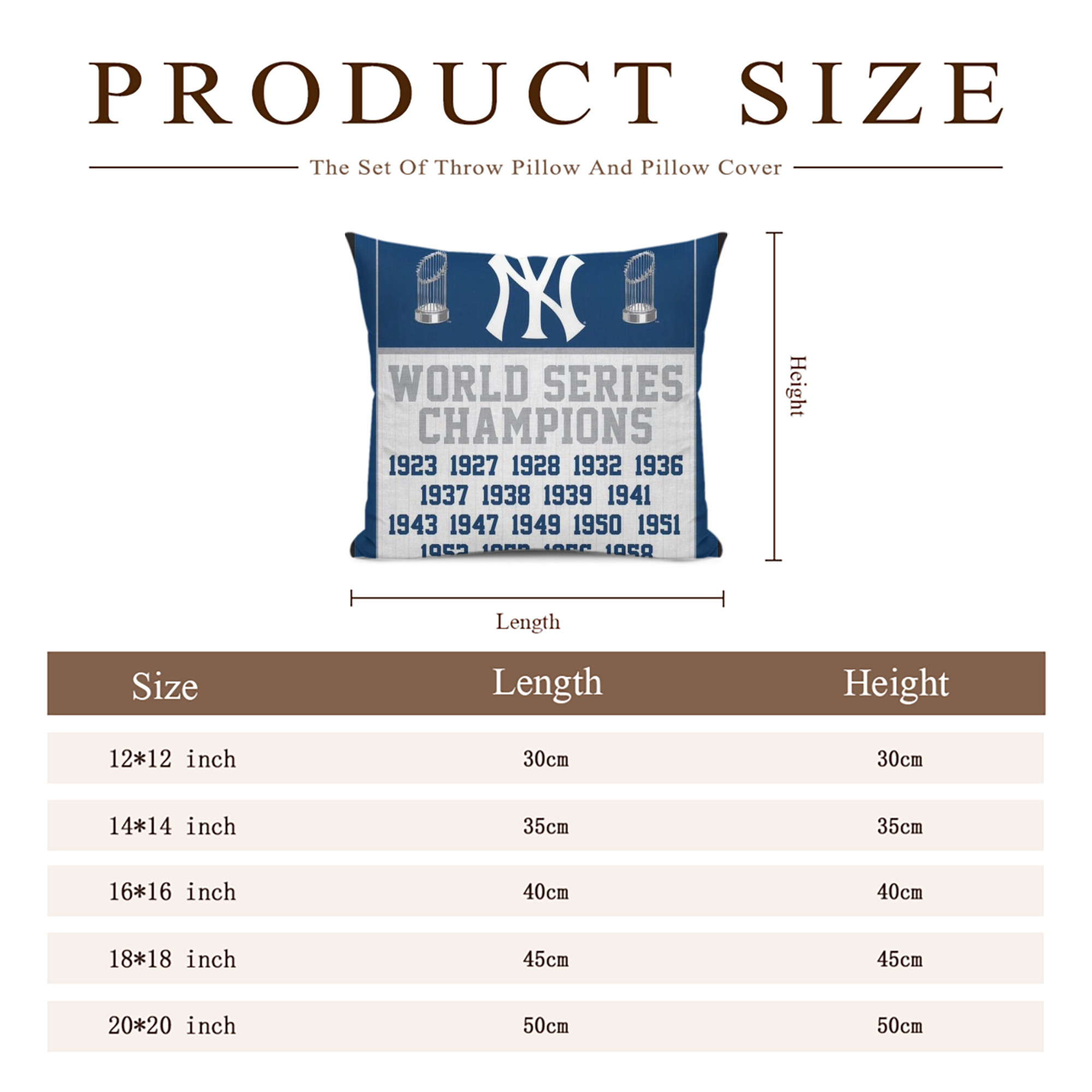 New York Yankees WS Champions Years Soft Polyester Pillow Cover With Insert – Double-Sided Design, Invisible Zipper, Durable & Breathable – Easy Care Cushion Set