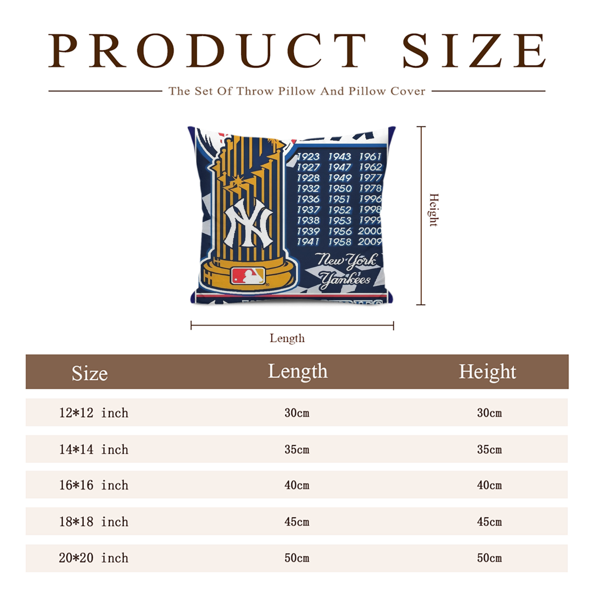 New York Yankees 108 Soft Polyester Pillow Cover With Insert – Double-Sided Design, Invisible Zipper, Durable & Breathable – Easy Care Cushion Set