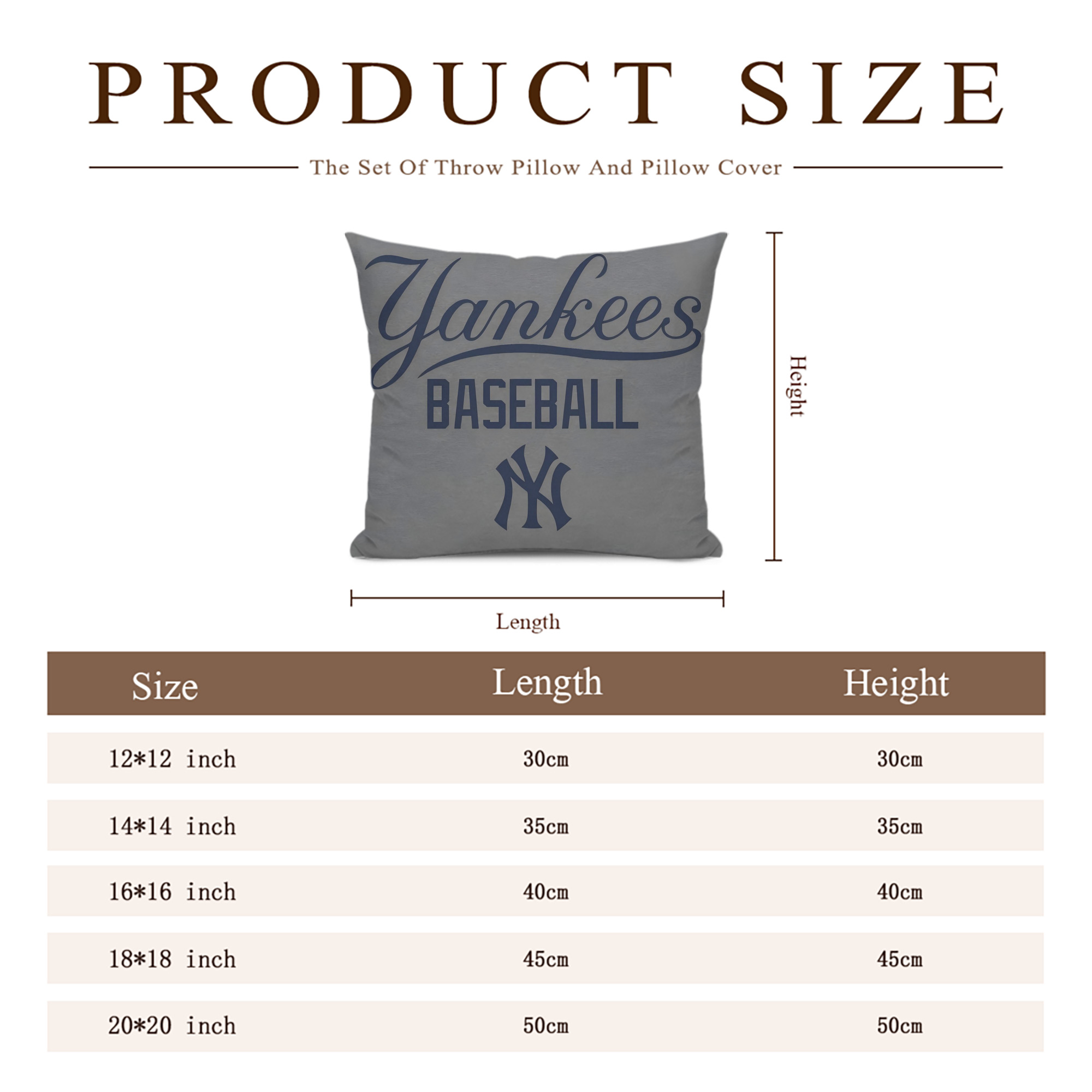 New York Yankees 147 Soft Polyester Pillow Cover With Insert – Double-Sided Design, Invisible Zipper, Durable & Breathable – Easy Care Cushion Set