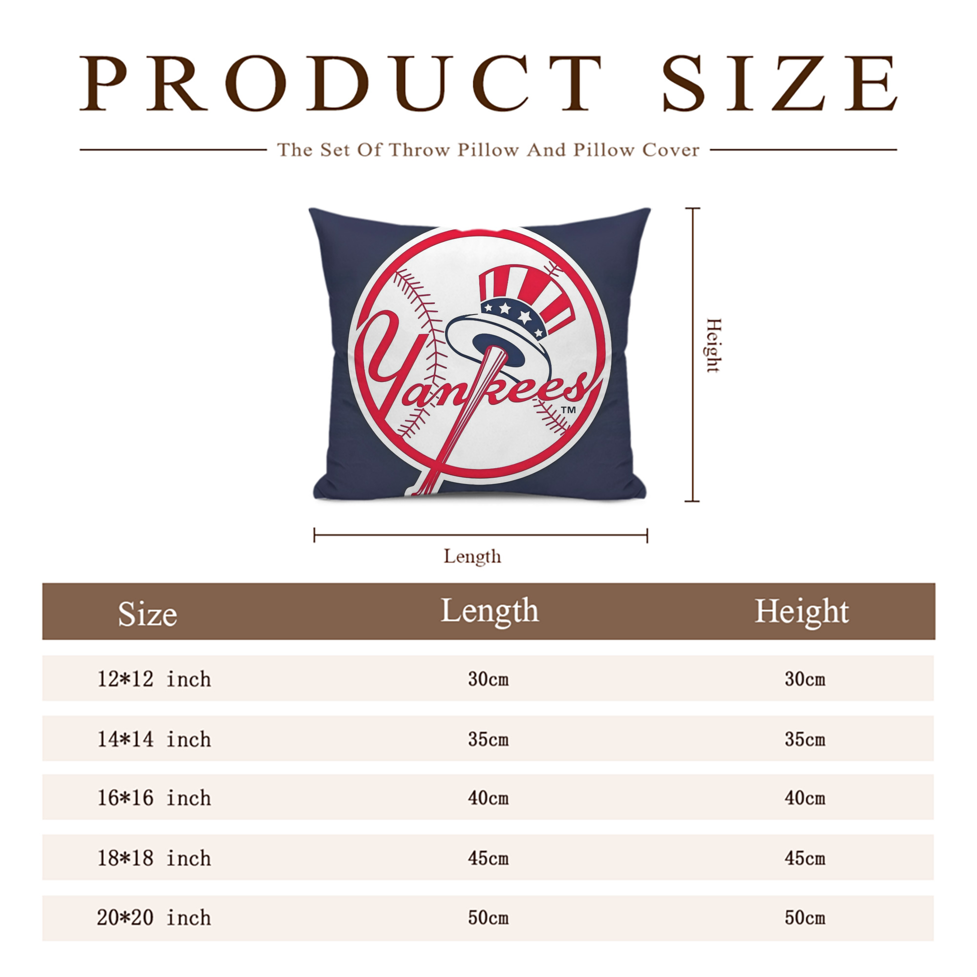 New York Yankees 157 Soft Polyester Pillow Cover With Insert – Double-Sided Design, Invisible Zipper, Durable & Breathable – Easy Care Cushion Set