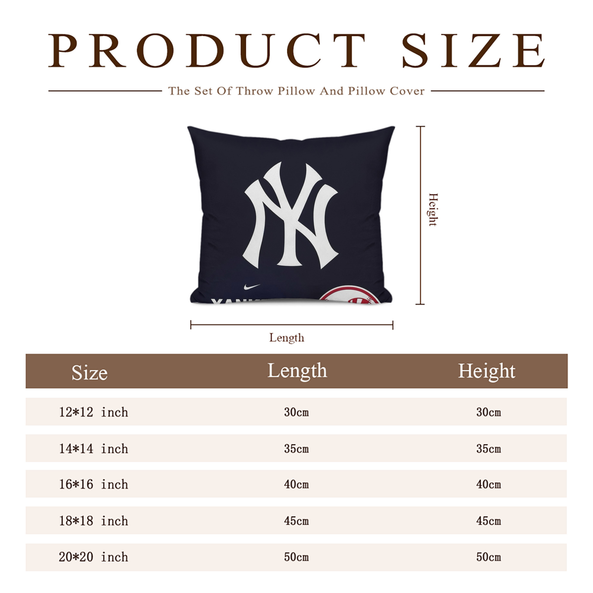 New York Yankees 122 Soft Polyester Pillow Cover With Insert – Double-Sided Design, Invisible Zipper, Durable & Breathable – Easy Care Cushion Set