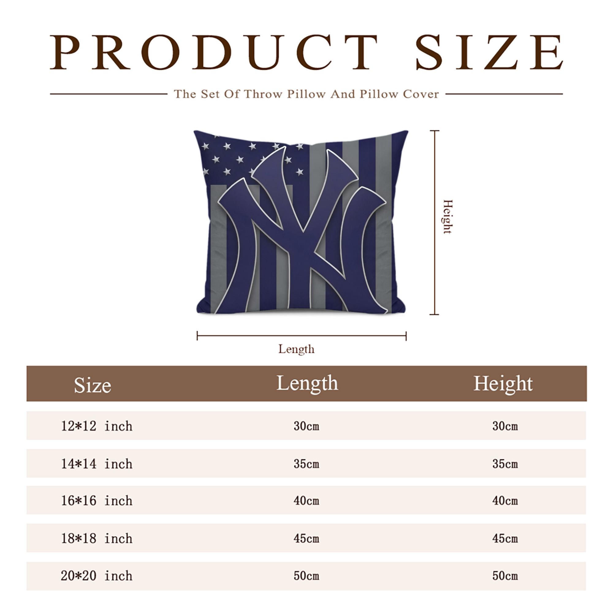 New York Yankees 162 Soft Polyester Pillow Cover With Insert – Double-Sided Design, Invisible Zipper, Durable & Breathable – Easy Care Cushion Set