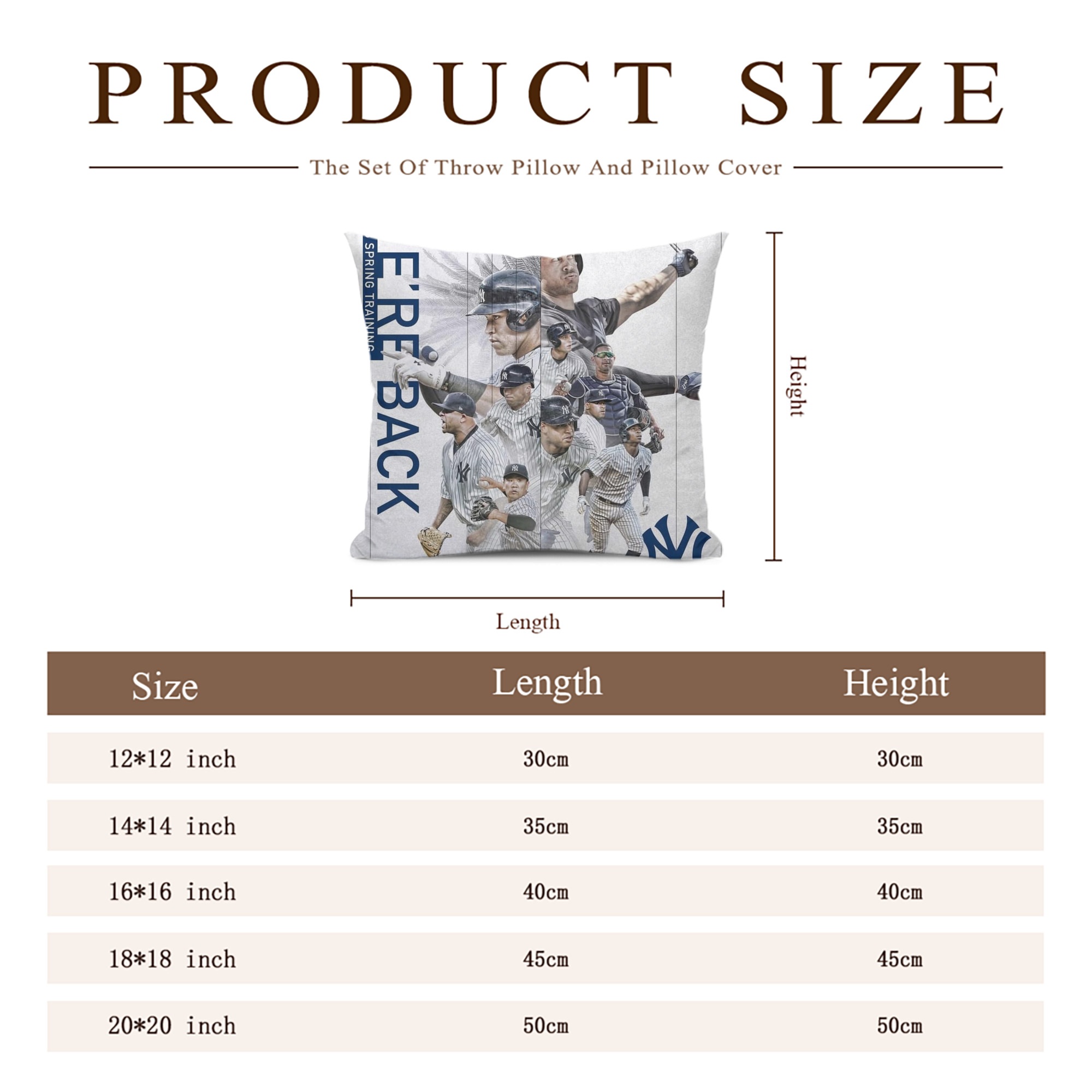 New York Yankees 109 Soft Polyester Pillow Cover With Insert – Double-Sided Design, Invisible Zipper, Durable & Breathable – Easy Care Cushion Set