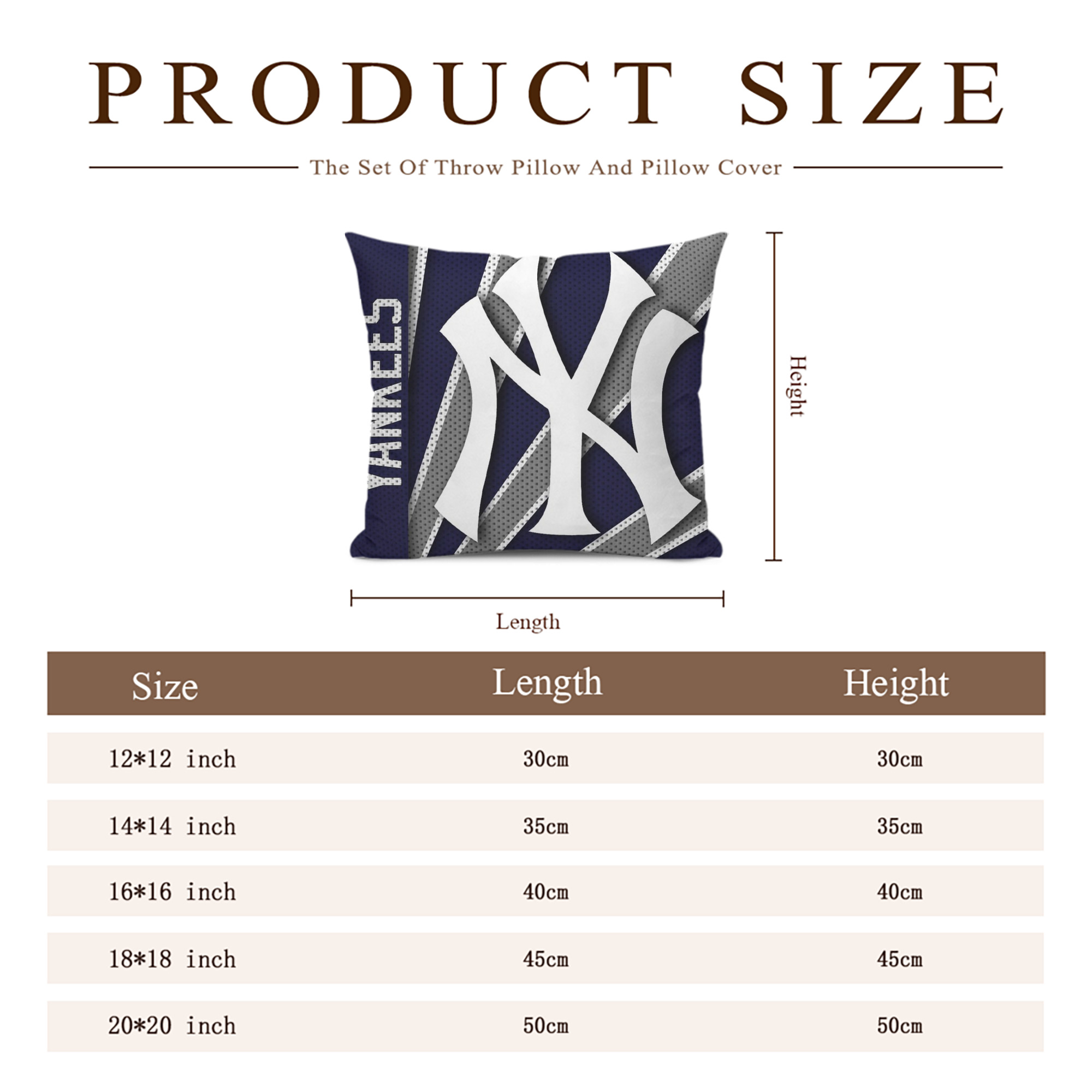 New York Yankees 168 Soft Polyester Pillow Cover With Insert – Double-Sided Design, Invisible Zipper, Durable & Breathable – Easy Care Cushion Set