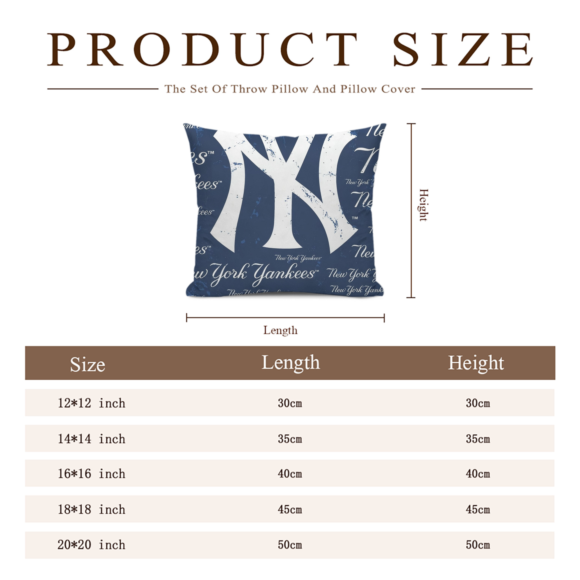 New York Yankees 117 Soft Polyester Pillow Cover With Insert – Double-Sided Design, Invisible Zipper, Durable & Breathable – Easy Care Cushion Set