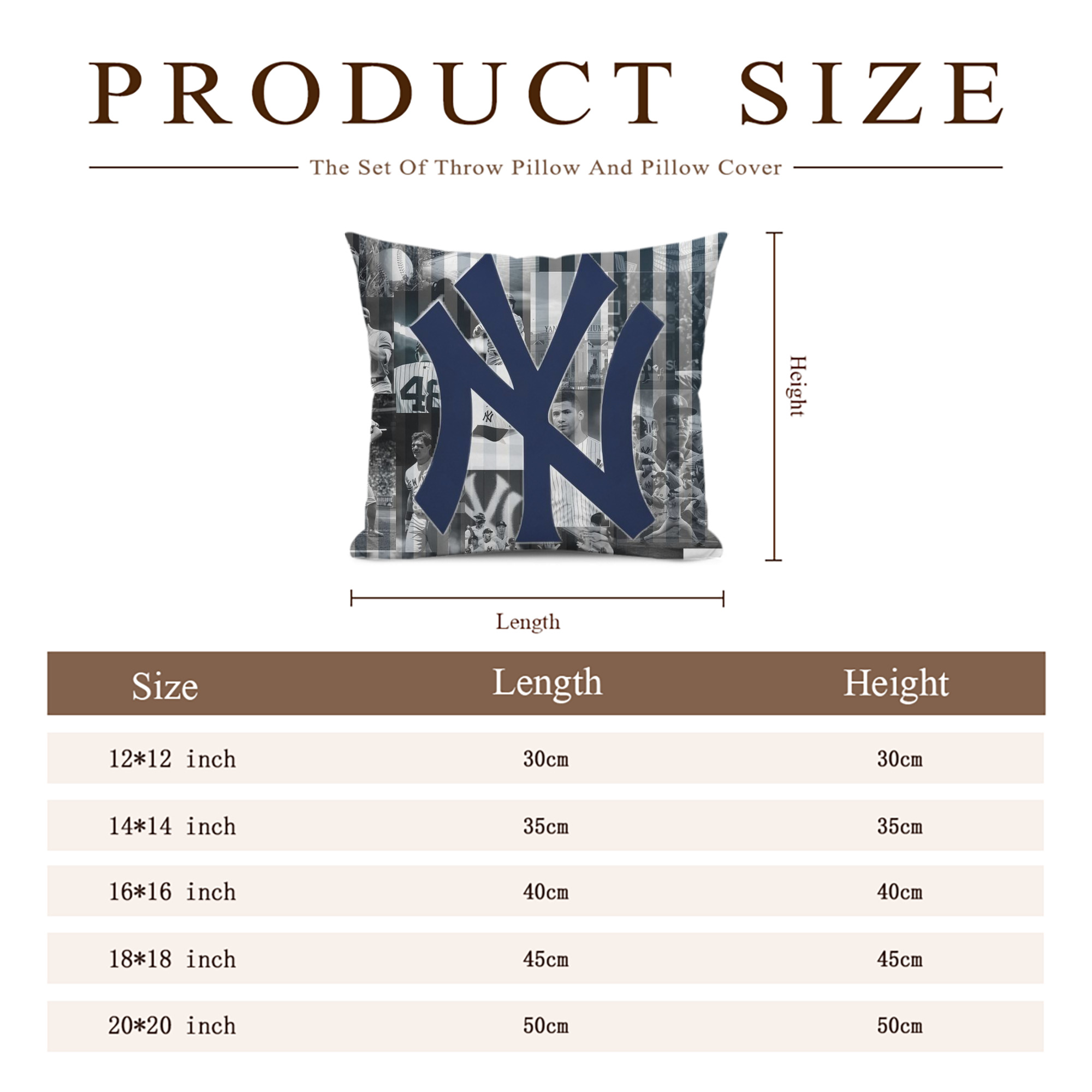 New York Yankees 135 Soft Polyester Pillow Cover With Insert – Double-Sided Design, Invisible Zipper, Durable & Breathable – Easy Care Cushion Set