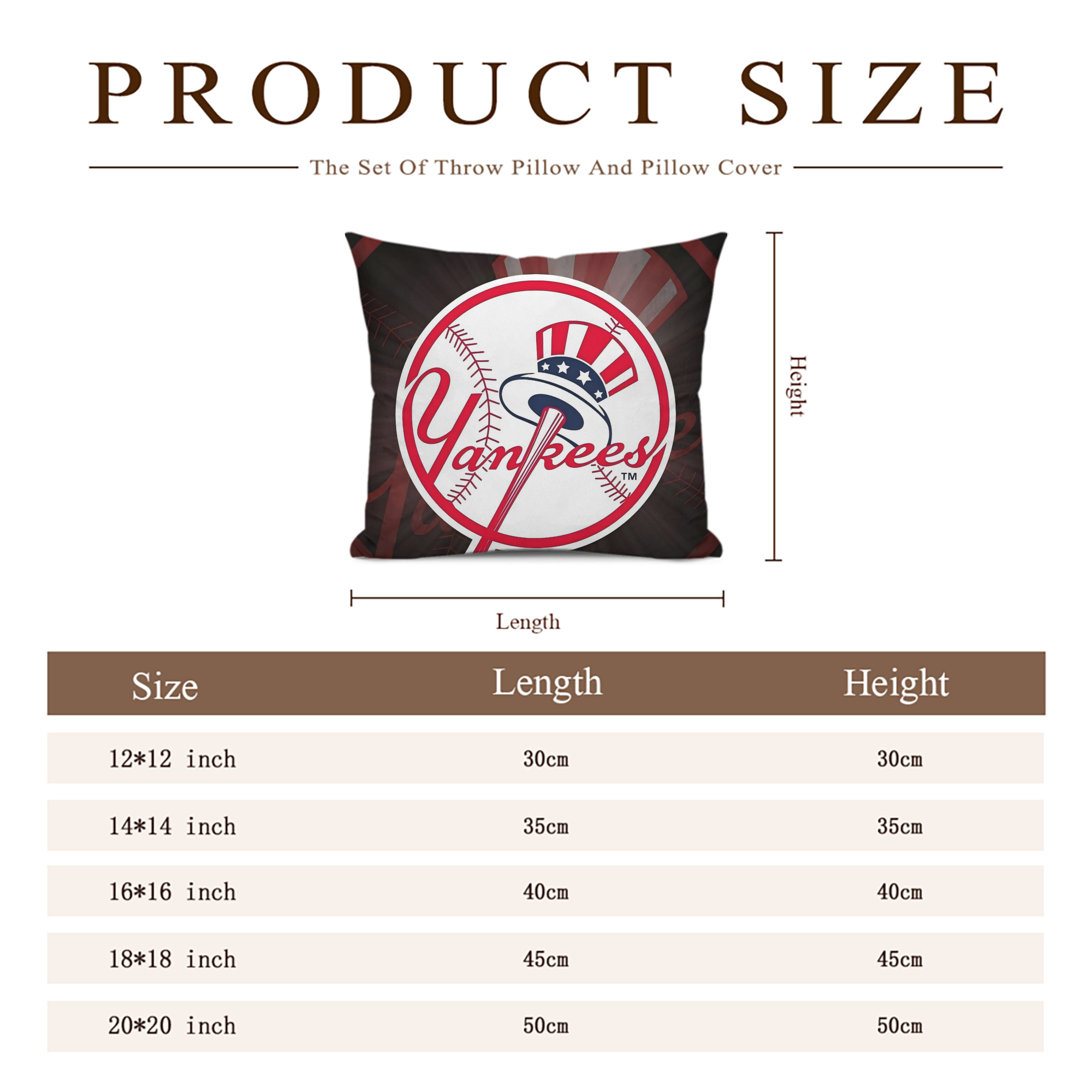 New York Yankees 124 Soft Polyester Pillow Cover With Insert – Double-Sided Design, Invisible Zipper, Durable & Breathable – Easy Care Cushion Set