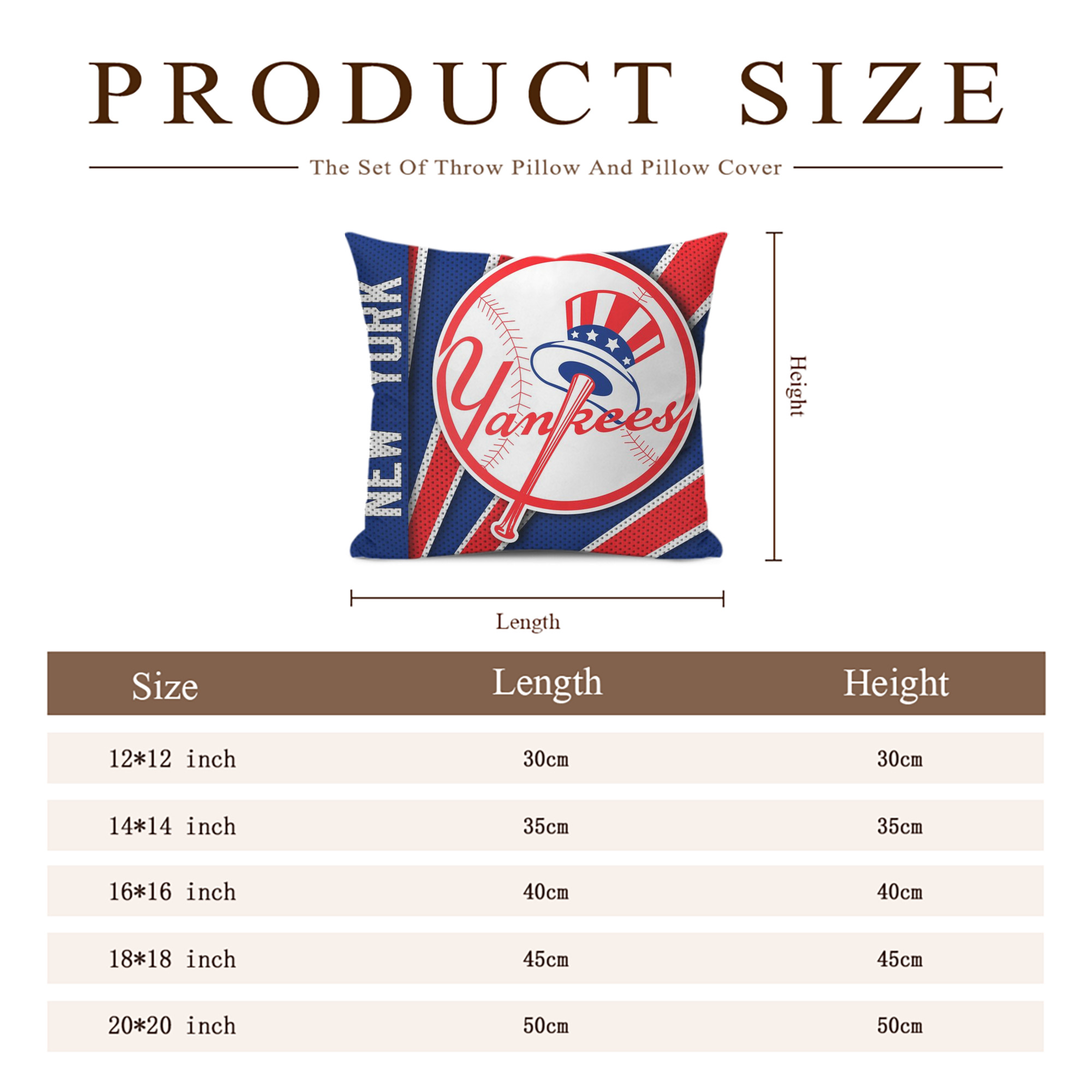 New York Yankees 182 Soft Polyester Pillow Cover With Insert – Double-Sided Design, Invisible Zipper, Durable & Breathable – Easy Care Cushion Set