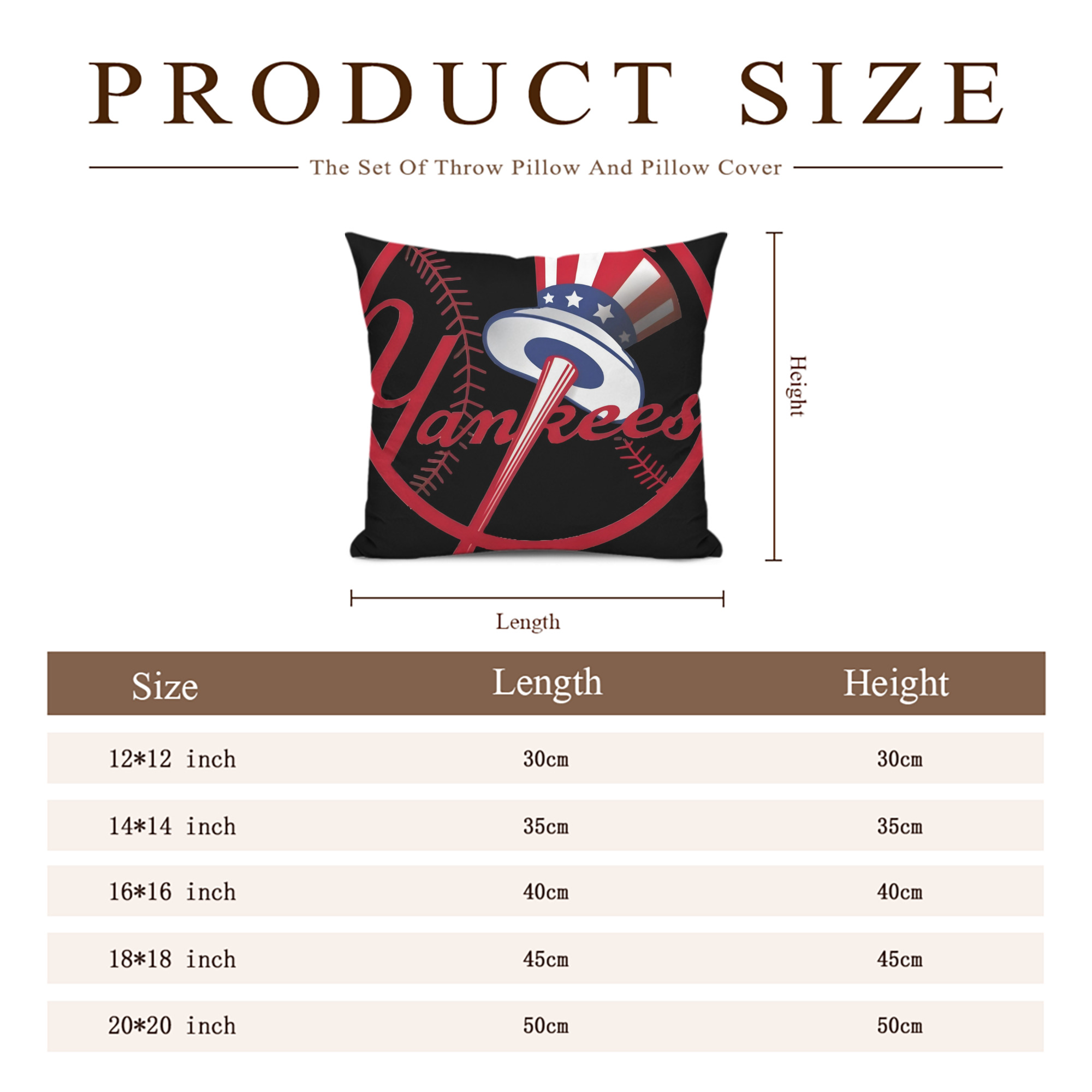 New York Yankees 188 Soft Polyester Pillow Cover With Insert – Double-Sided Design, Invisible Zipper, Durable & Breathable – Easy Care Cushion Set