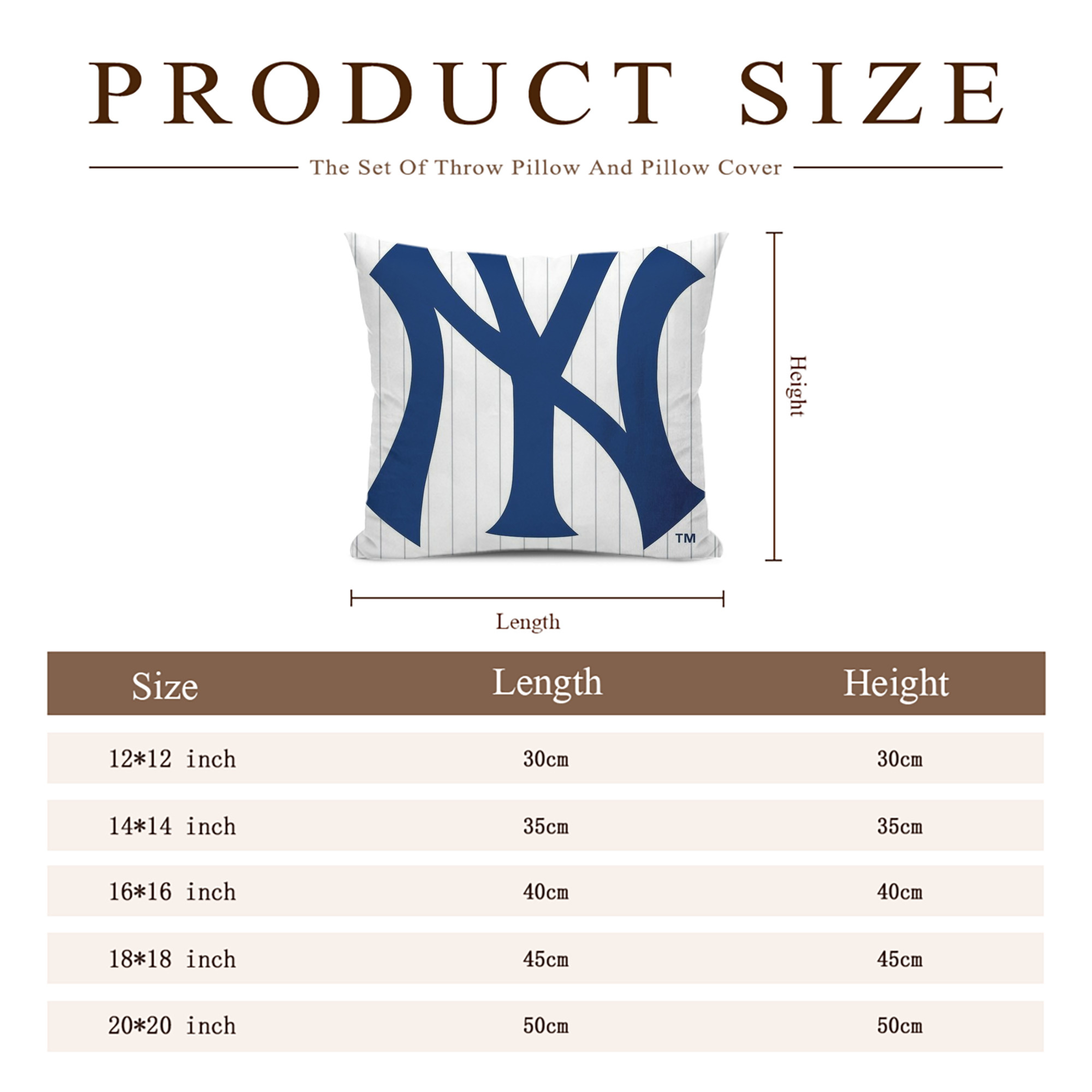 New York Yankees 130 Soft Polyester Pillow Cover With Insert – Double-Sided Design, Invisible Zipper, Durable & Breathable – Easy Care Cushion Set