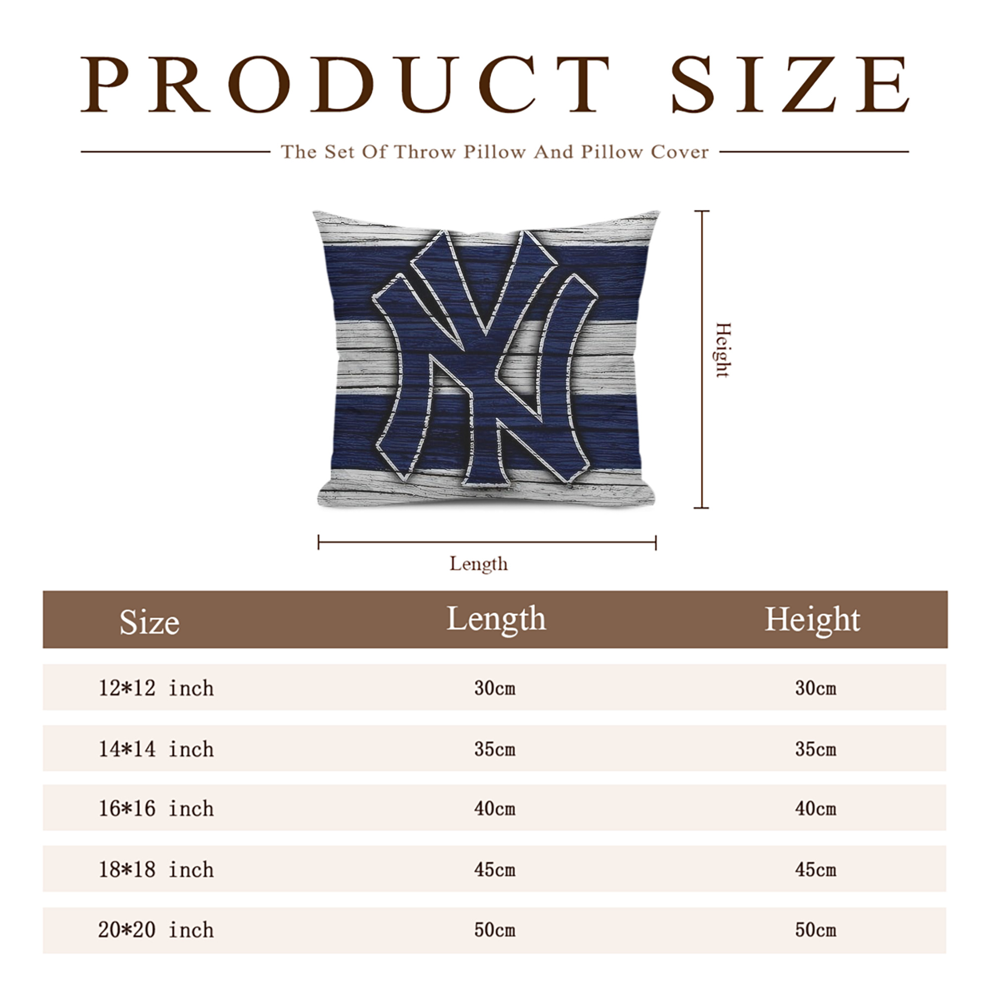 New York Yankees 187 Soft Polyester Pillow Cover With Insert – Double-Sided Design, Invisible Zipper, Durable & Breathable – Easy Care Cushion Set