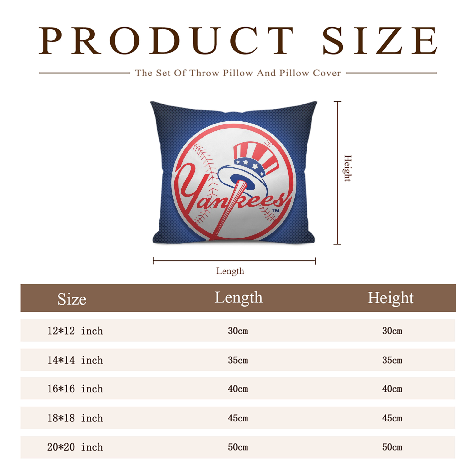 New York Yankees 193 Soft Polyester Pillow Cover With Insert – Double-Sided Design, Invisible Zipper, Durable & Breathable – Easy Care Cushion Set